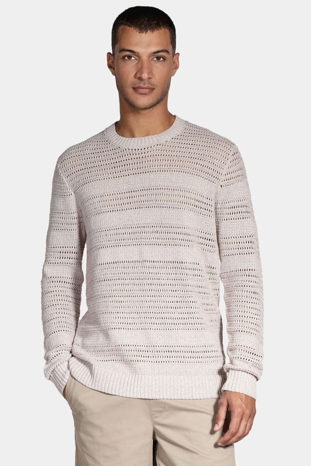 Tricot Aramis Manga Longa Jacquard Jogo de Pontos Areia