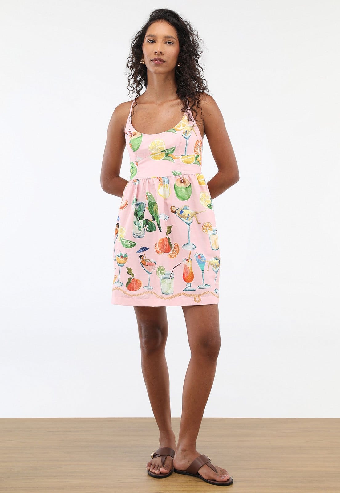 Vista 2 Vestido Feminino FARM Estampado Drinks e Fruit Claro FARM rosa