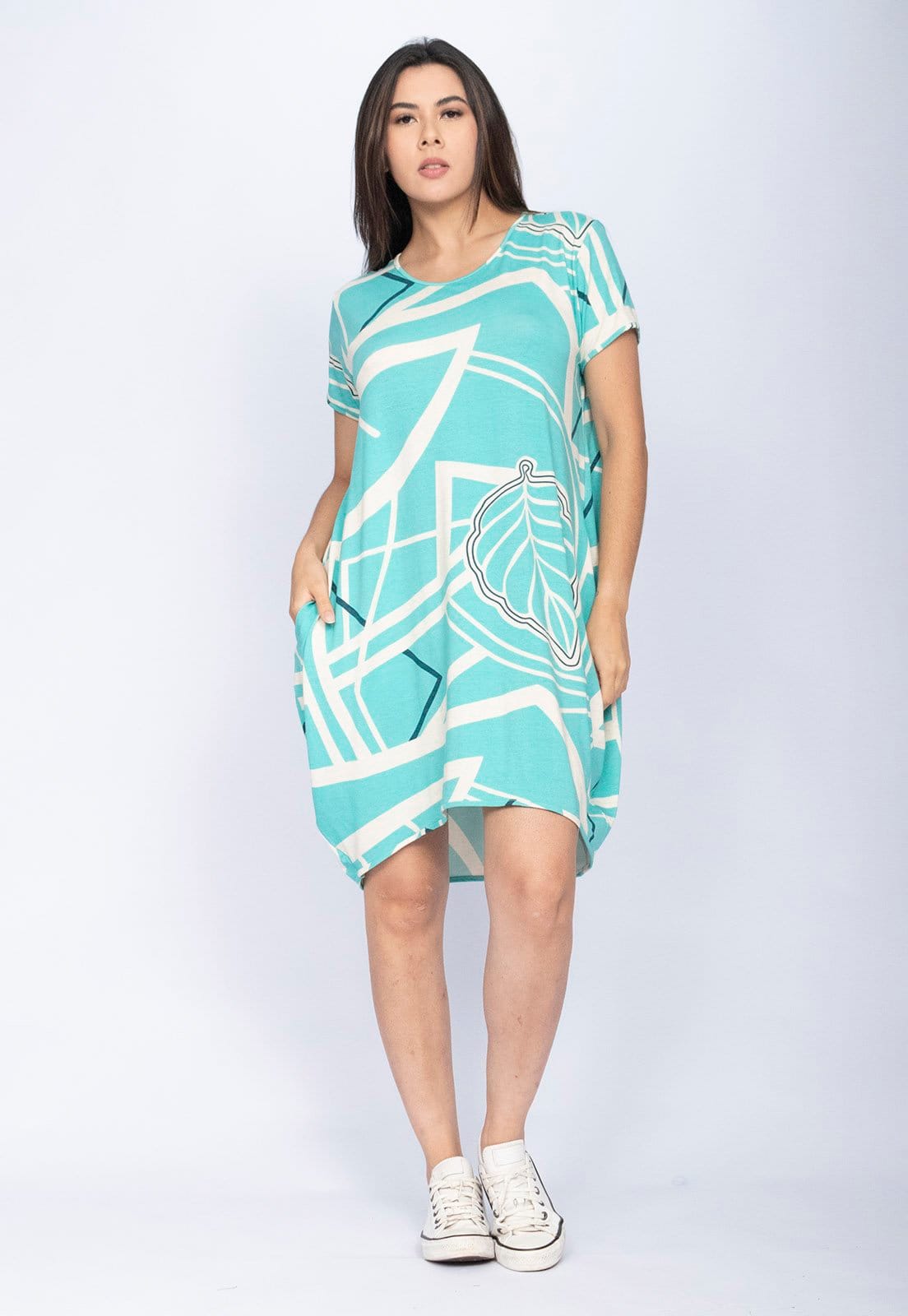 Vista principal Vestido CabanaFree Curto Malha Amplo Always Estampa Aqua Flora Cabanafree estampado/verde aqua