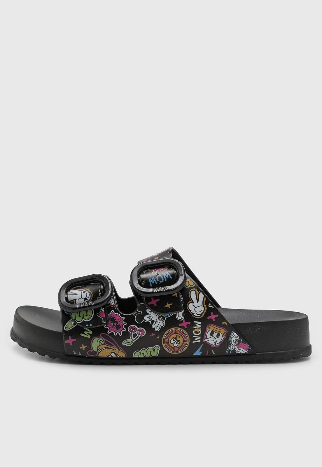 Vista principal Rasteira Feminina Melissa Estampada Preta Melissa preto