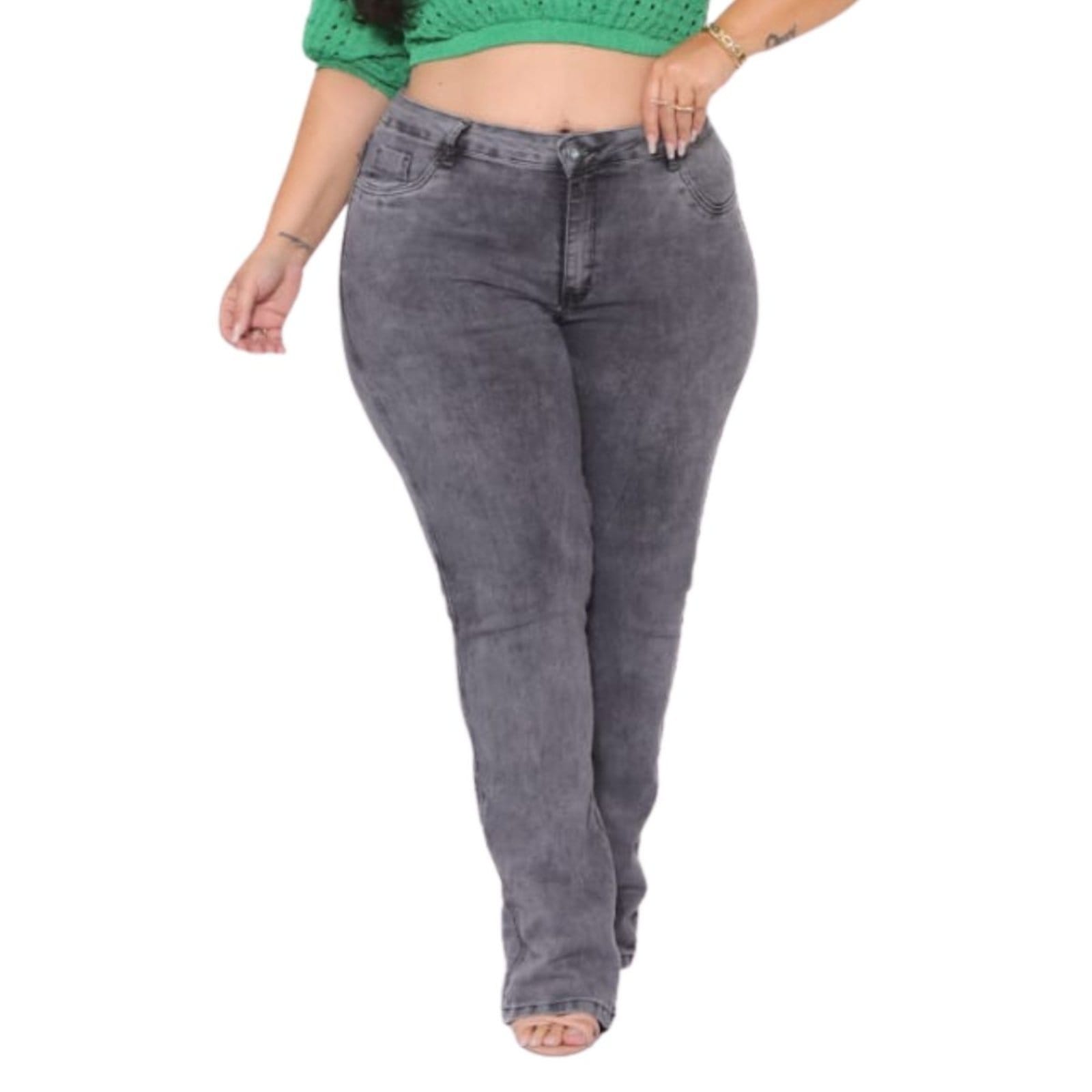 Calça Flare Feminina Jeans Loka Plus Size Marmorizada