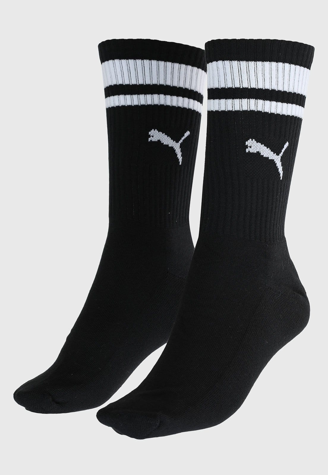 Meia Puma Cano Médio Listras Preta