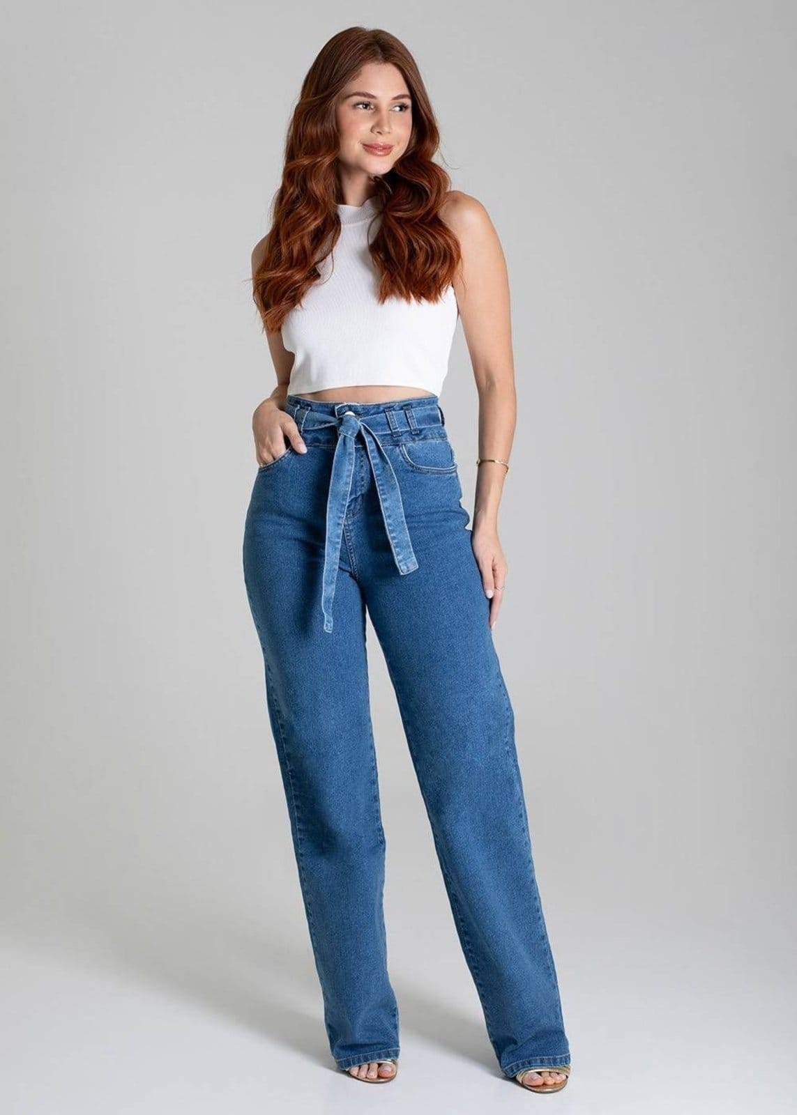 Vista 2 Calça Jeans Sawary Wide Leg - 279001 Sawary azul