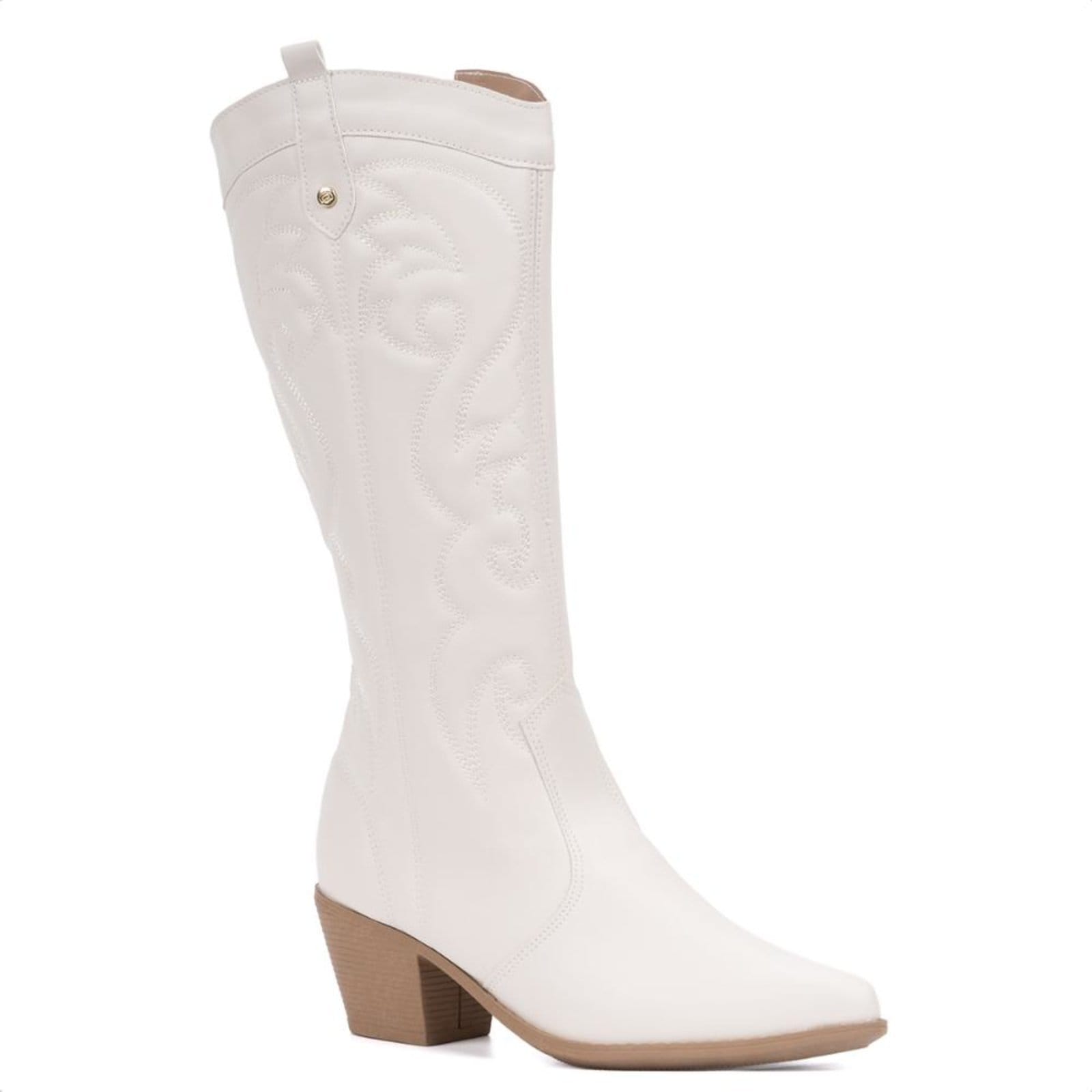 Vista principal Bota Feminina Texana Cano Alto Western Bordada Com Bico Fino Domidona off-white
