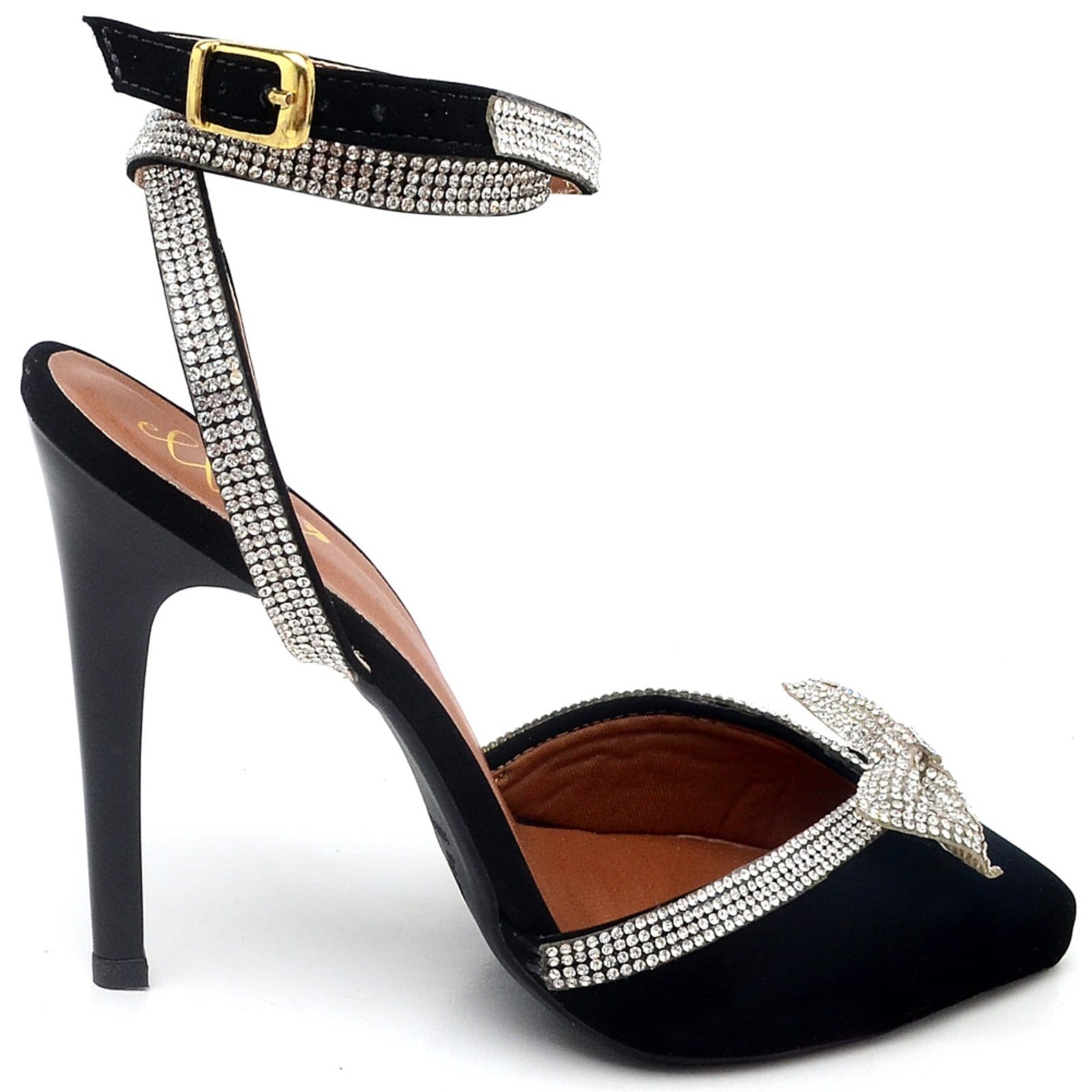Vista 2 Scarpin Salto Alto Com Strass Nobuck Ella's ZAFREM preto