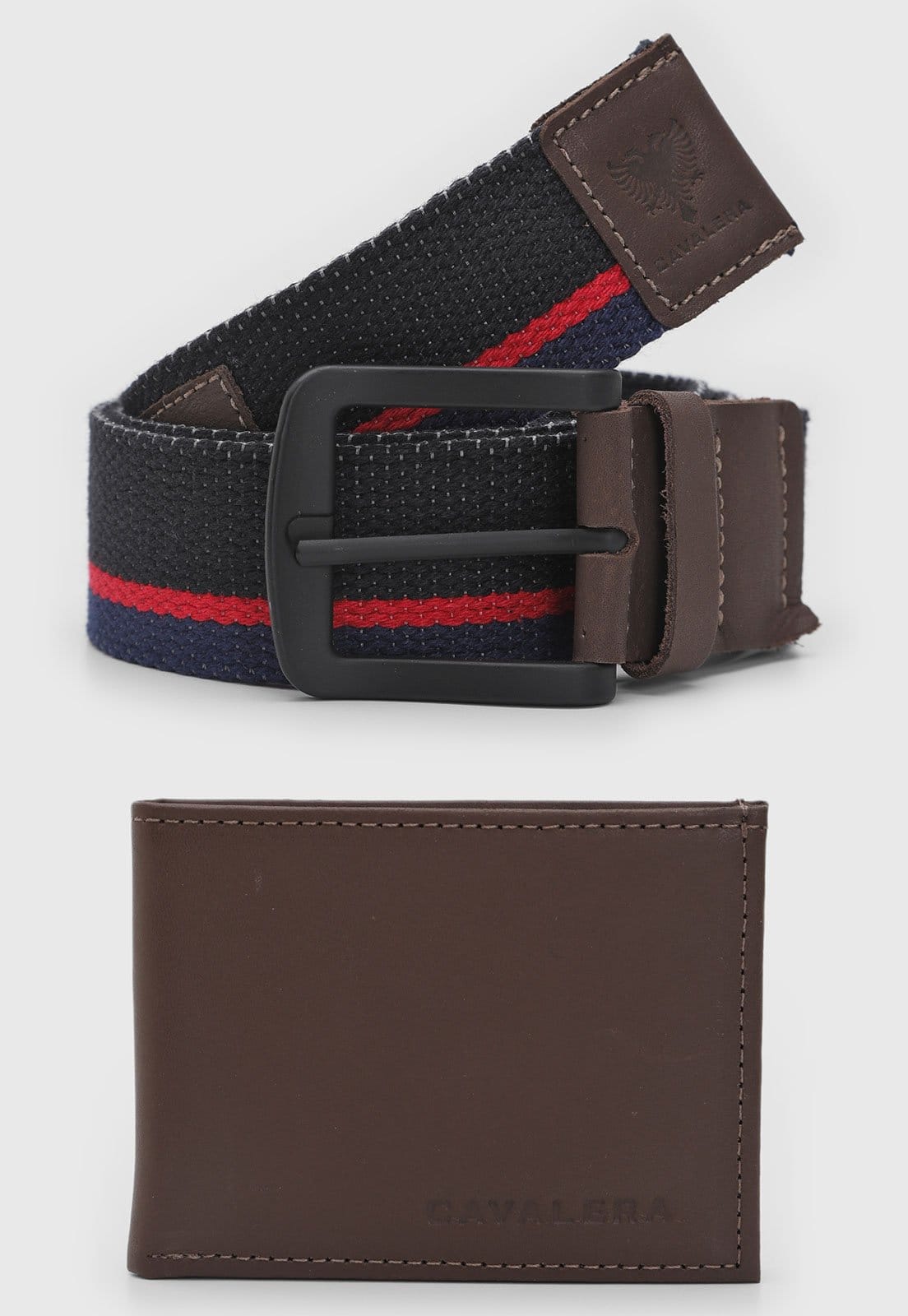 Vista principal Kit Cinto e Carteira Masculino Cavalera Preto com Detalhes Cavalera marrom