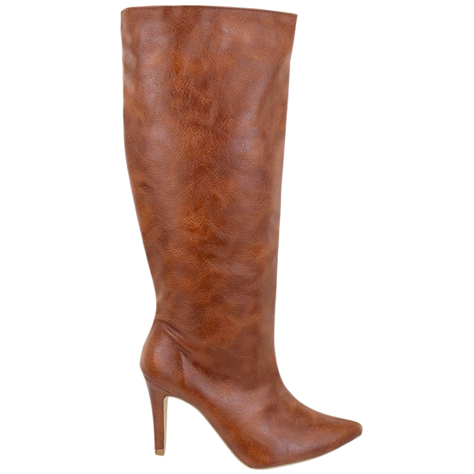 Vista 2 Bota Feminina Cano Alto Salto Fino 1712 Destroyed Caramelo Flor da Pele café/marrom