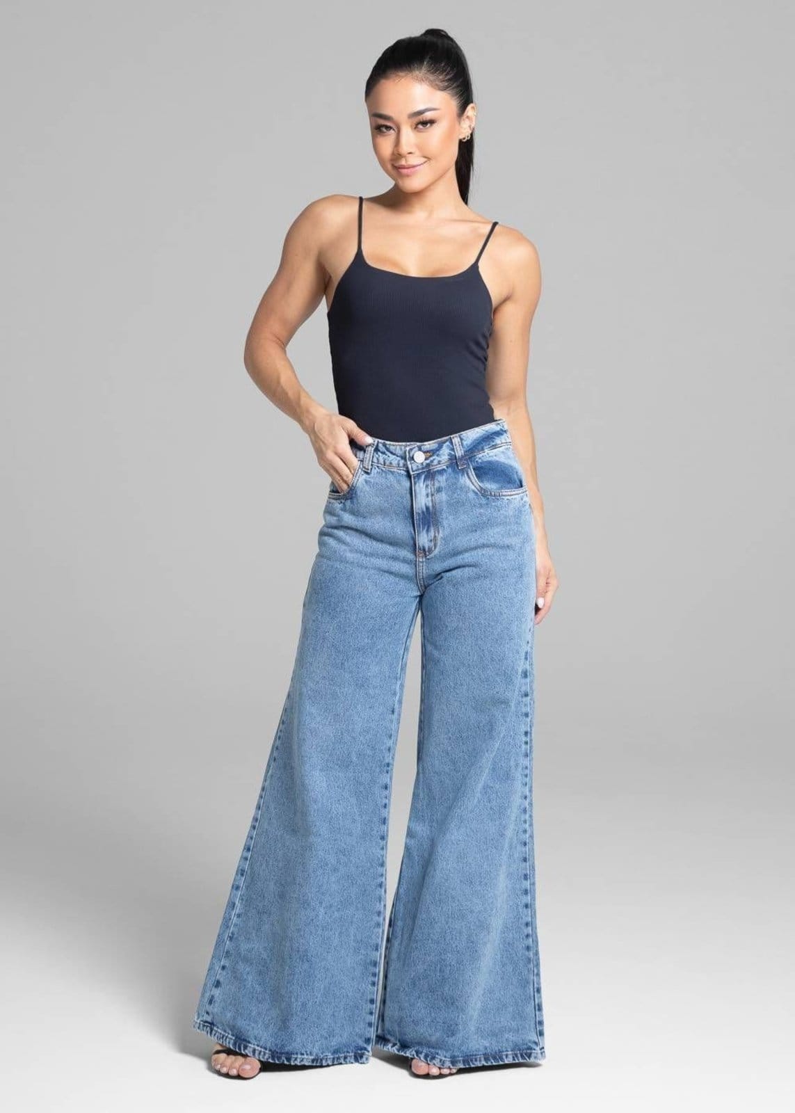 Vista 2 Calça Jeans Sawary Super Wide Leg - 281753 Sawary azul