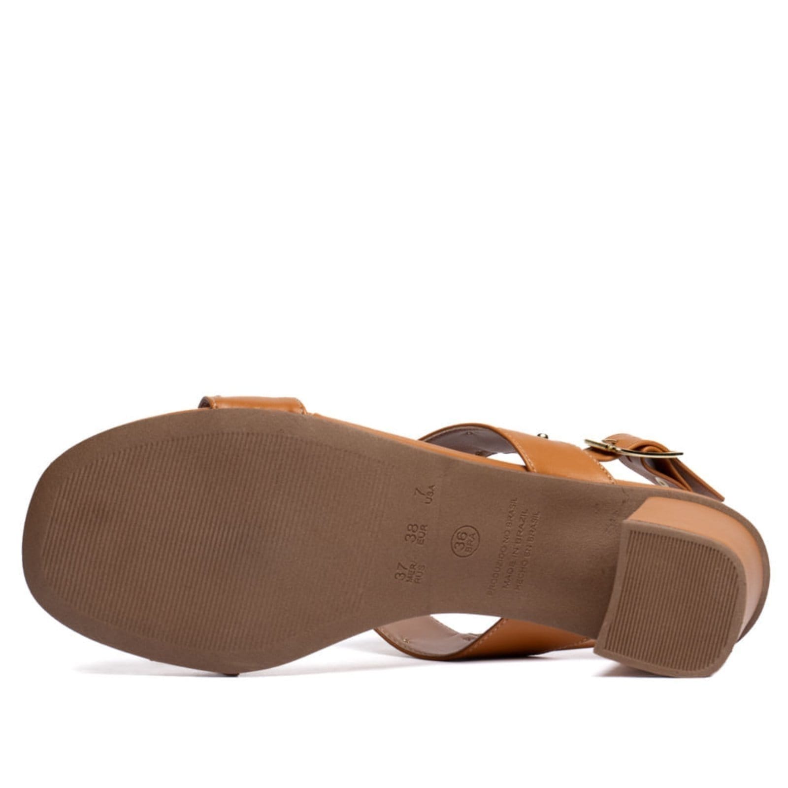 Vista 2 Sandália Feminina Salto Bloco Aplicações Douradas Via Scarpa caramelo