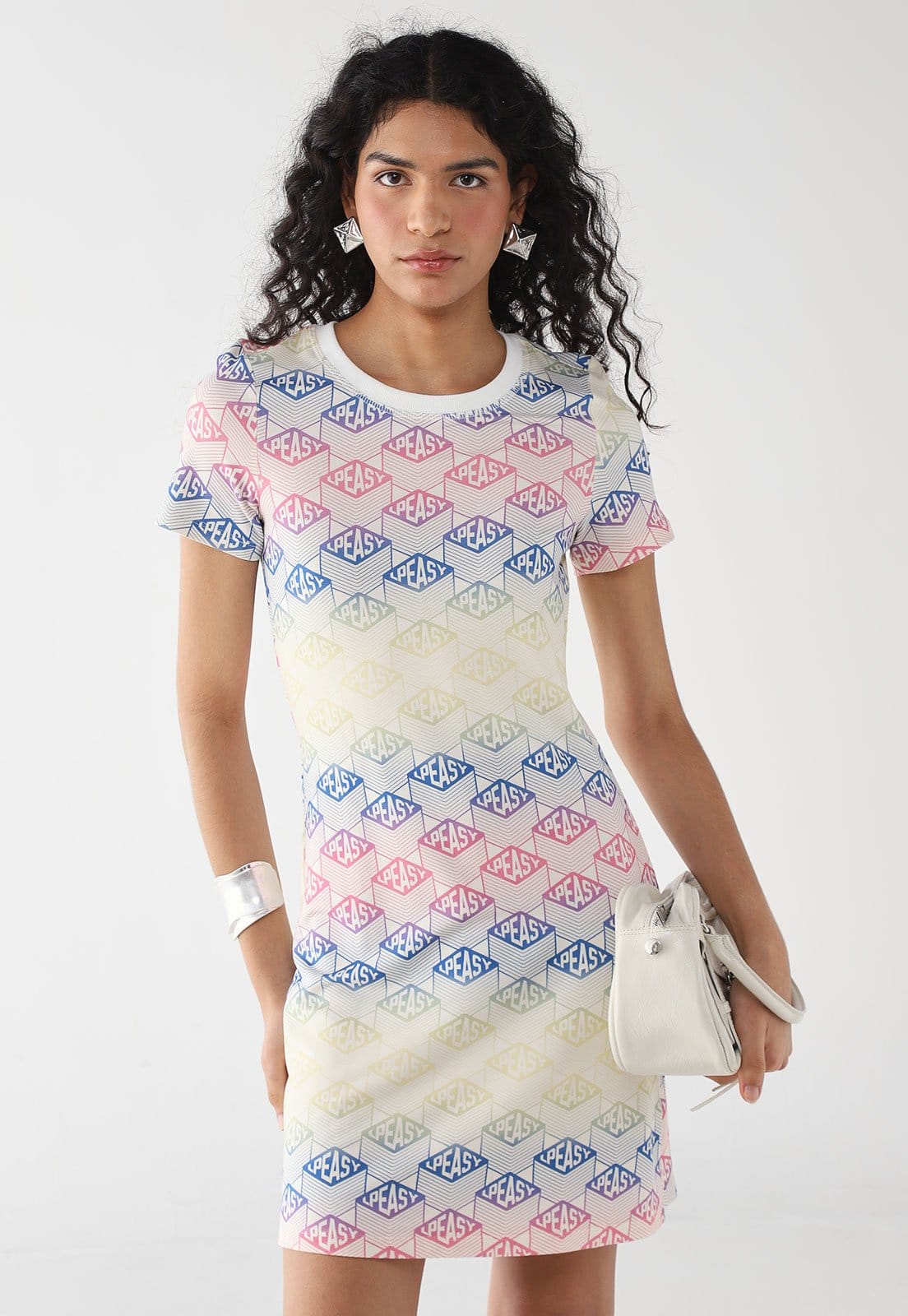 Vista principal Vestido Curto Feminino Lança Perfume Estampado Off-White Lança Perfume off-white white