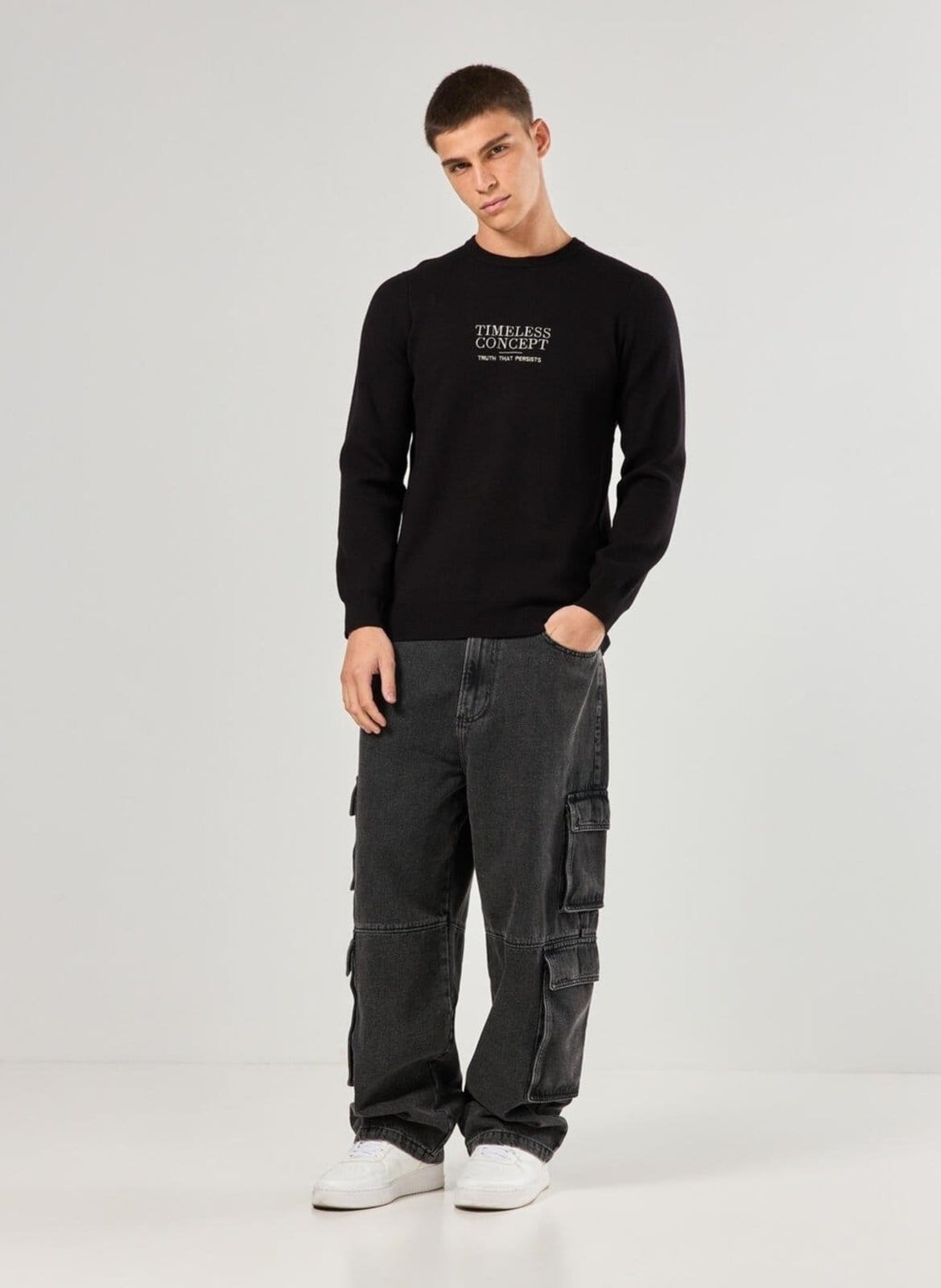 Calça Jeans Preta Baggy Cargo