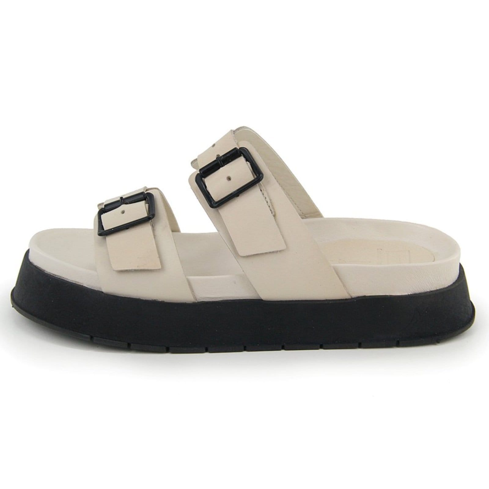 Sandália Papete Flatform FemininaConforto em Couro Fivelas Maria Paula Off White