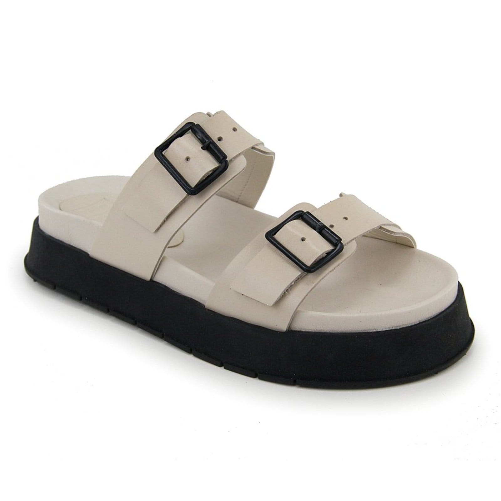 Vista 2 Sandália Papete Flatform FemininaConforto em Couro Fivelas Maria Paula Off White MARIA PAULA off-white white