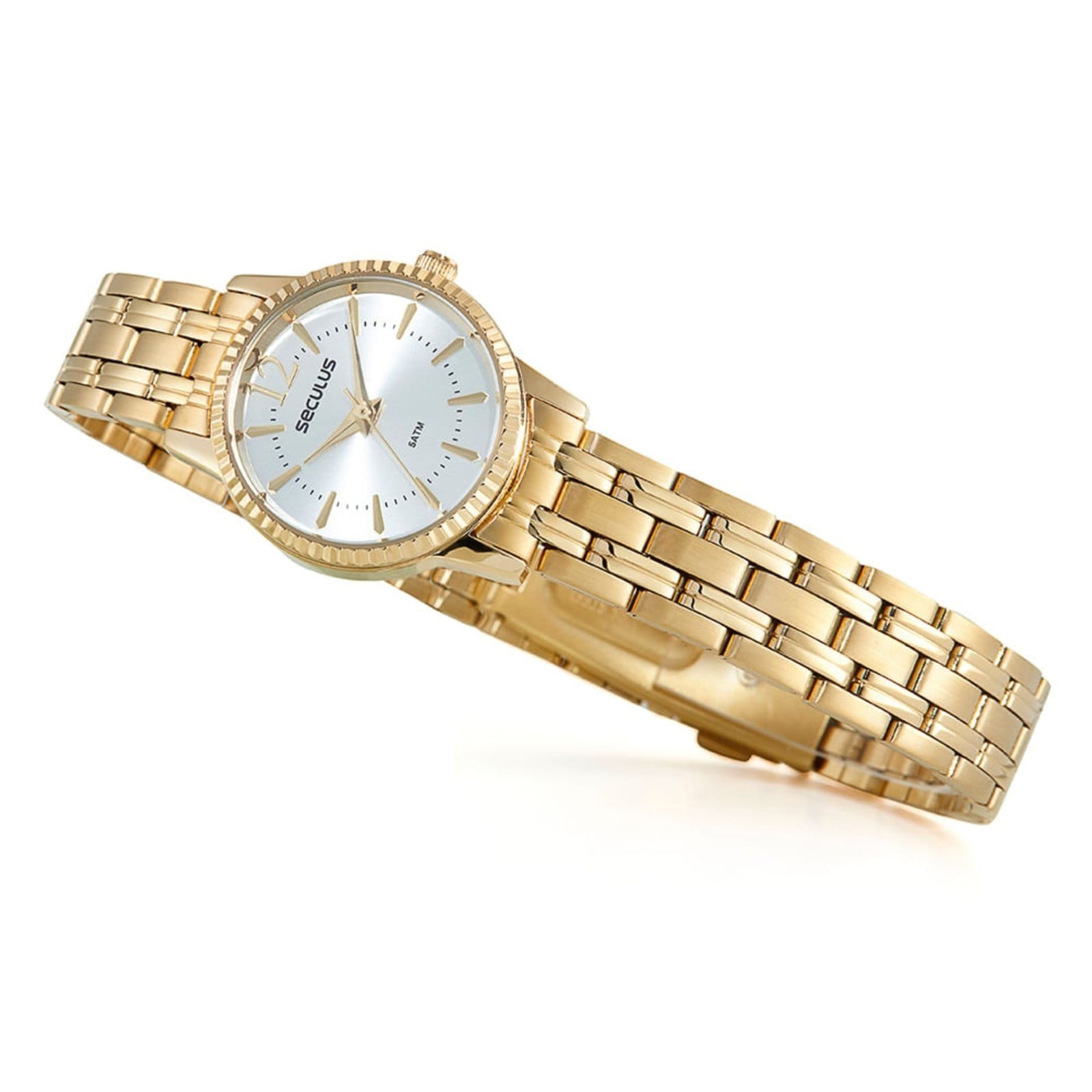 Vista 2 Relógio Seculus Feminino Analógico Cristais Aço Seculus dourado