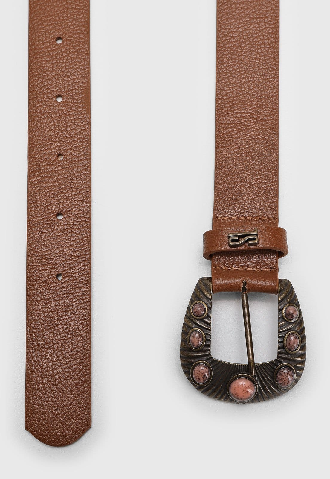 Vista 2 Cinto Feminino Santa Lolla Camurça Fivela Pedras Santa Lolla caramelo