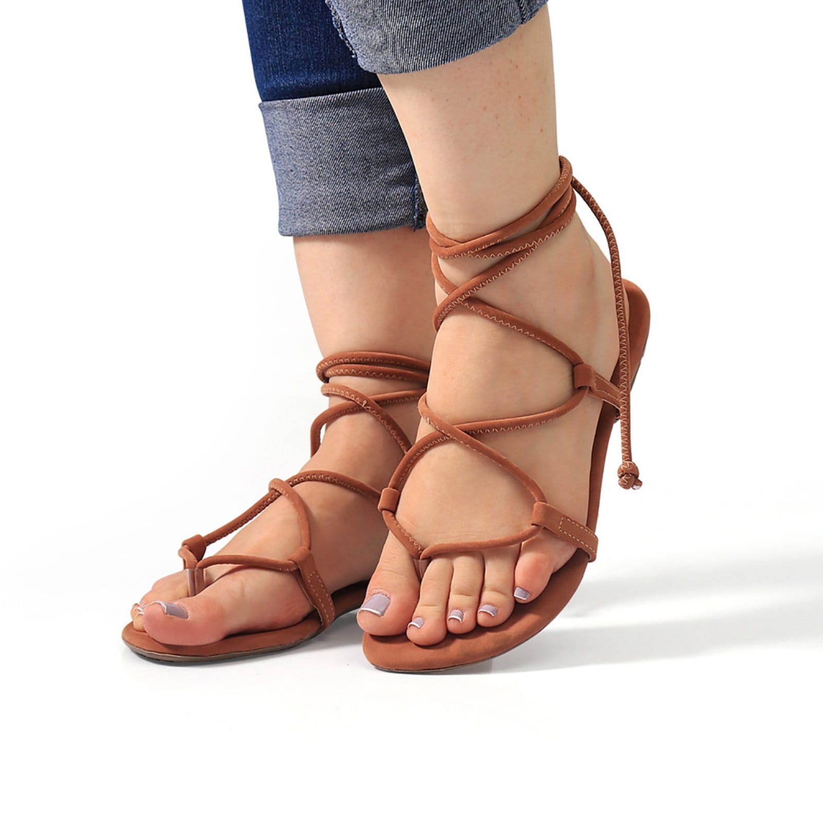Sandália Feminina Rasteira Gladiadora Amarrar Perna Confortável Resistente