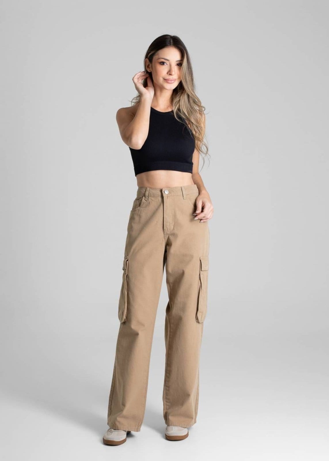 Vista 2 Calça Sarja Sawary Wide Leg - 280760 Sawary bege