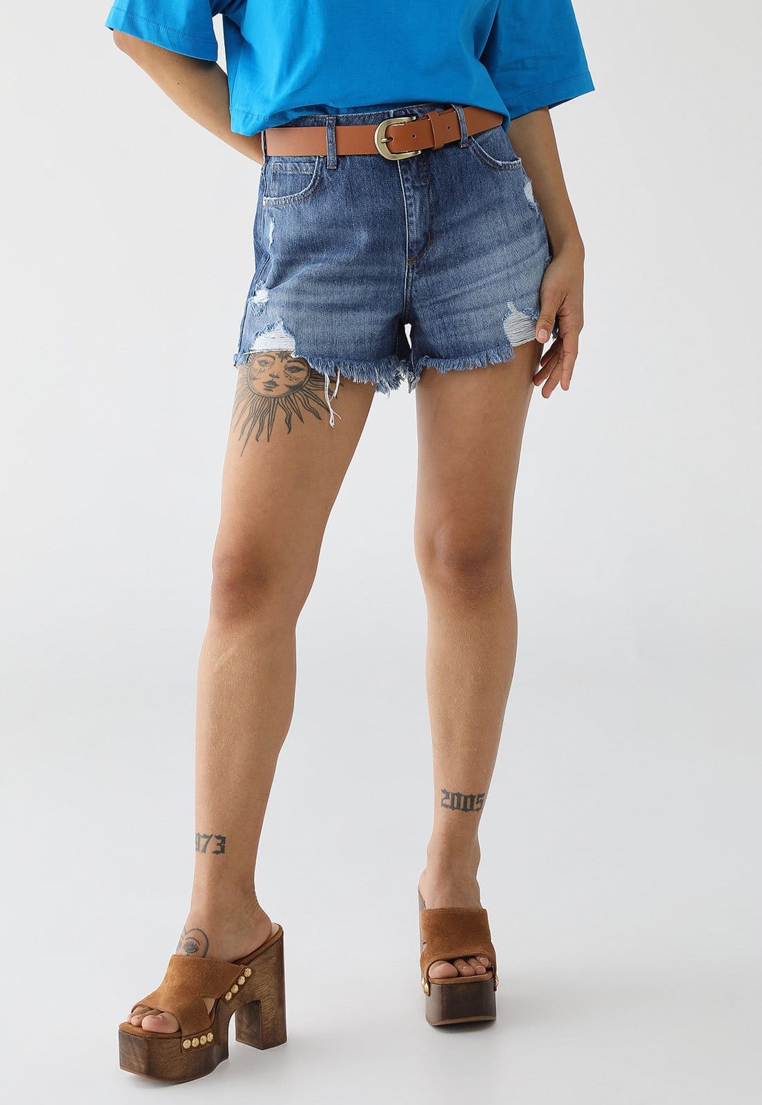 Short Jeans Feminino Colcci Cintura Alta Barra Desfiada