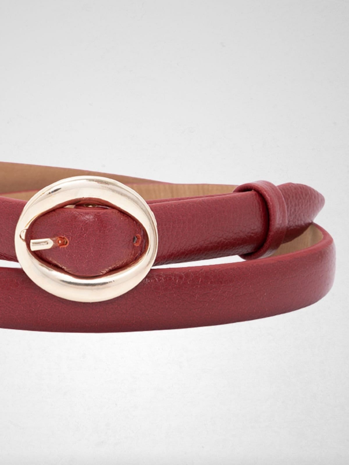 Vista 2 Cinto Via Lessa Windsor Fivela Dourada em Couro Cherry Via Lessa vinho