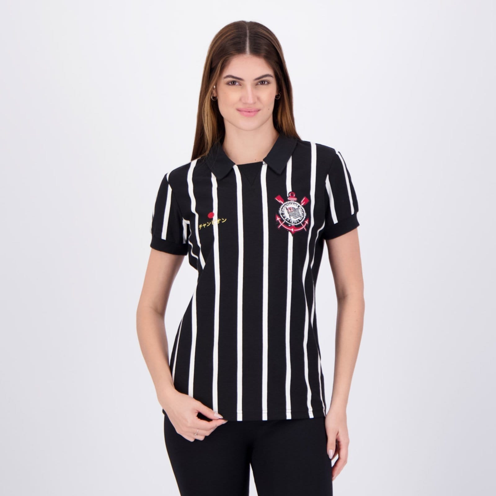Polo Corinthians Retrô Japão Feminina Preta
