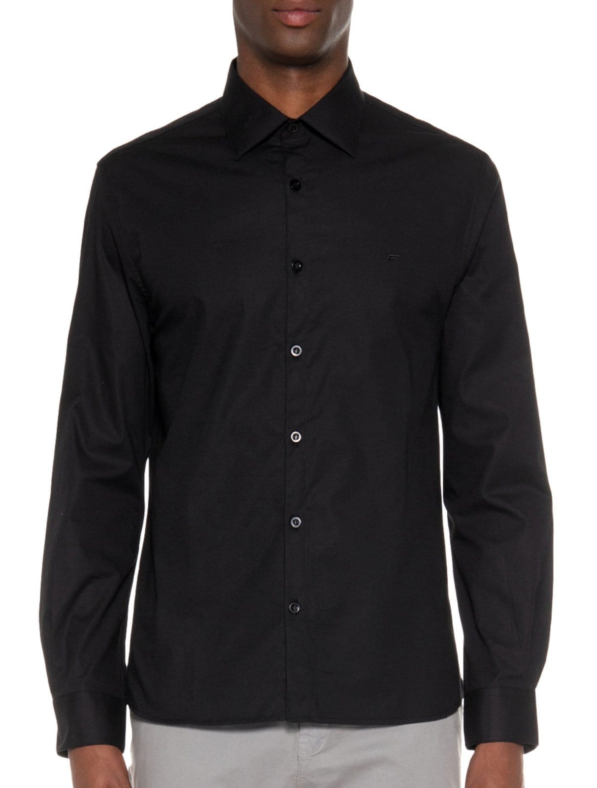 Vista 2 Camisa Ellus Masculina Tricoline LY Slim Italian Preta Ellus preto