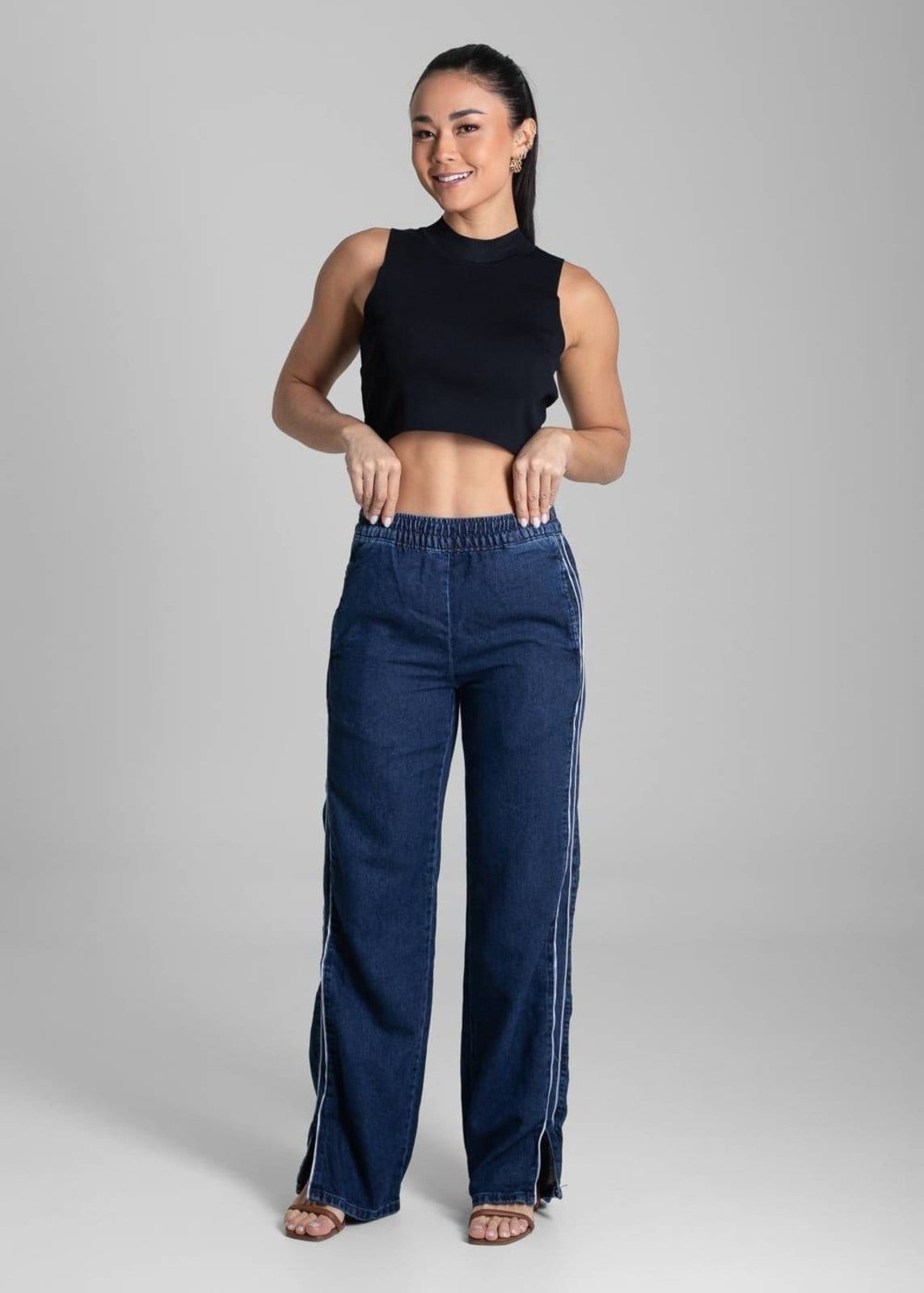 Vista 2 Calça Jeans Sawary Wide Leg - 281327 Sawary azul