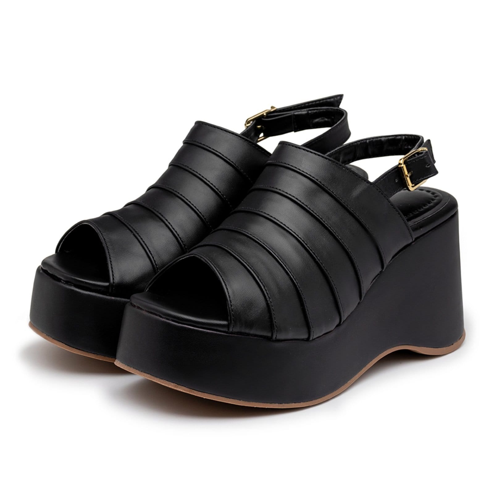 Vista principal Sandália Anabela Plataforma Salto Médio Em Napa 9200 Flor da Pele preto