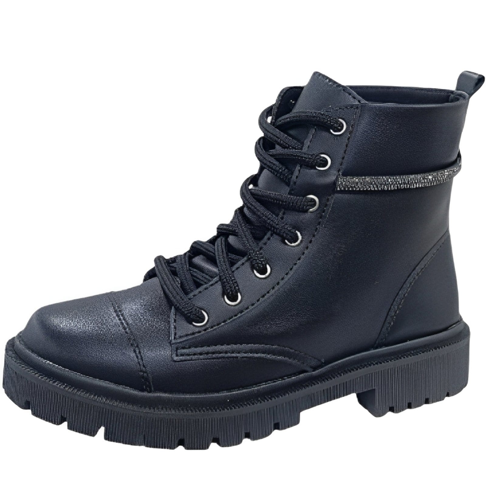 Vista principal Bota Coturno Feminino Tratorado Conforto Brilho Strass Santa Rosa preto rosa