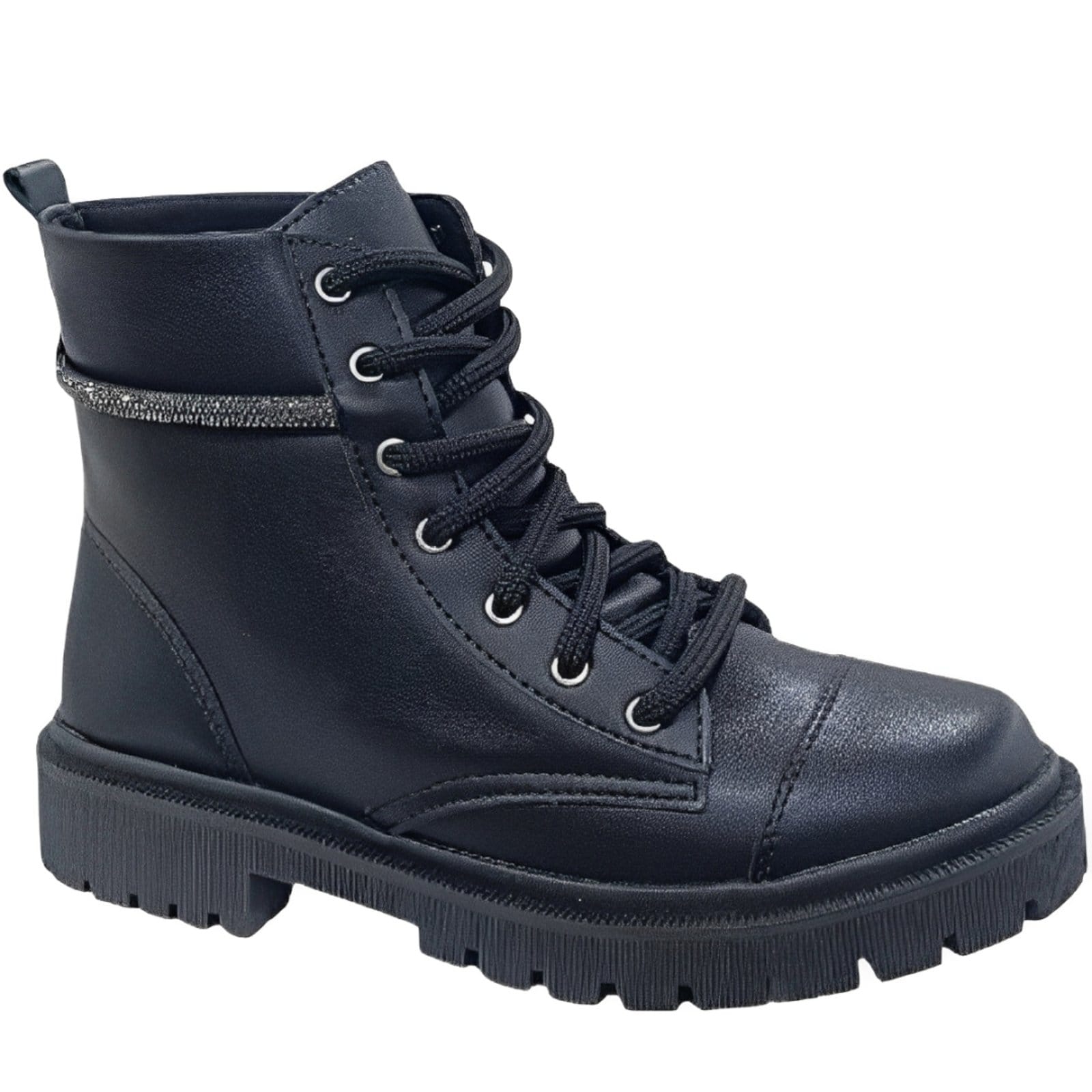 Vista 2 Bota Coturno Feminino Tratorado Conforto Brilho Strass Santa Rosa preto rosa