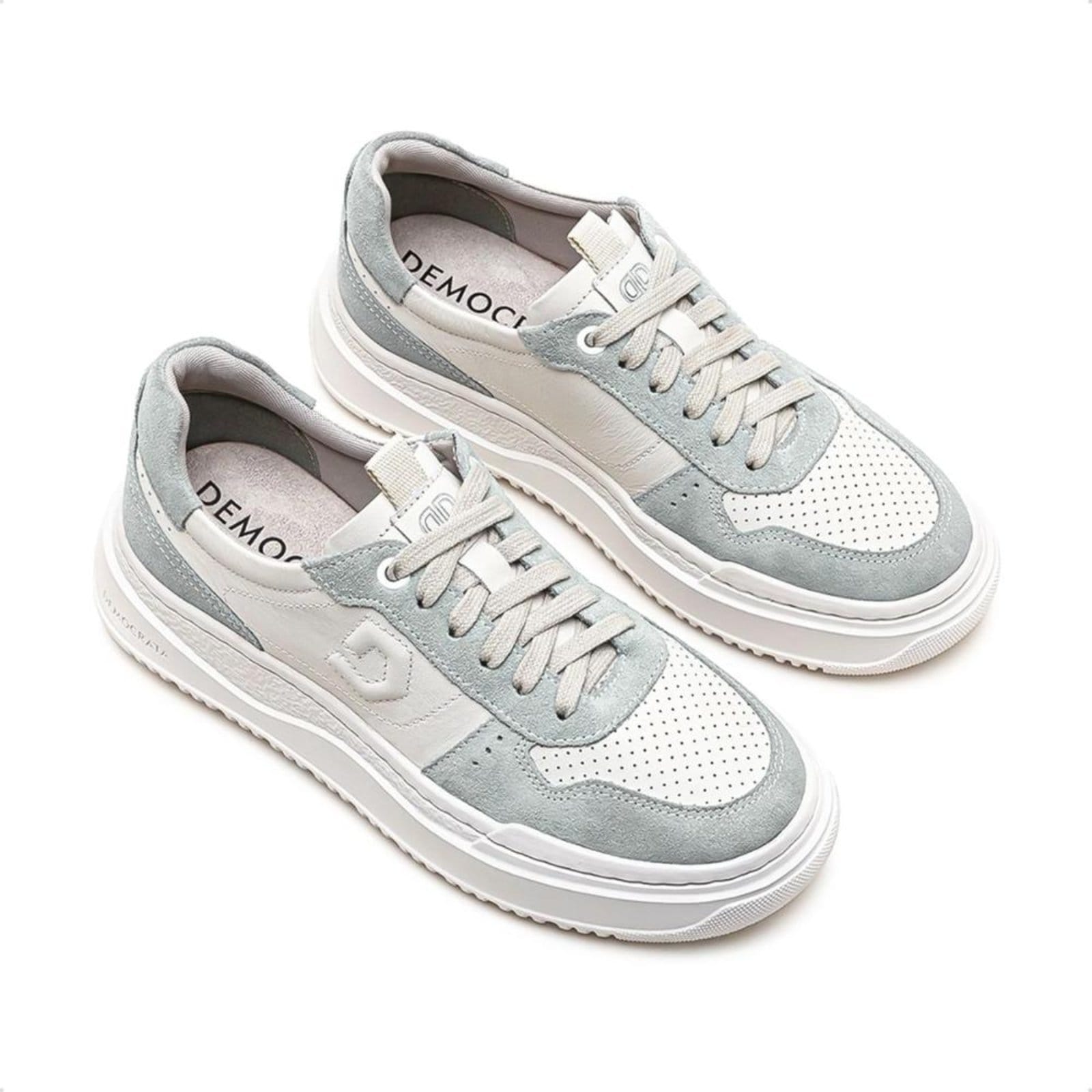 Vista 2 Tênis de Couro Democrata Feminino Denim Block 616101 Off-white DEMOCRATA off-white denim