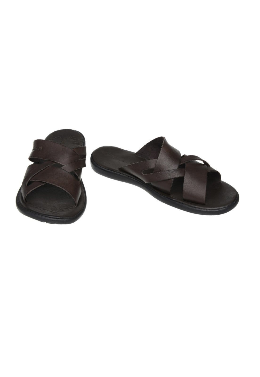 Vista 2 Chinelo Conforto Malbork Couro Palmilha De Couro 490 Café. Malbork café