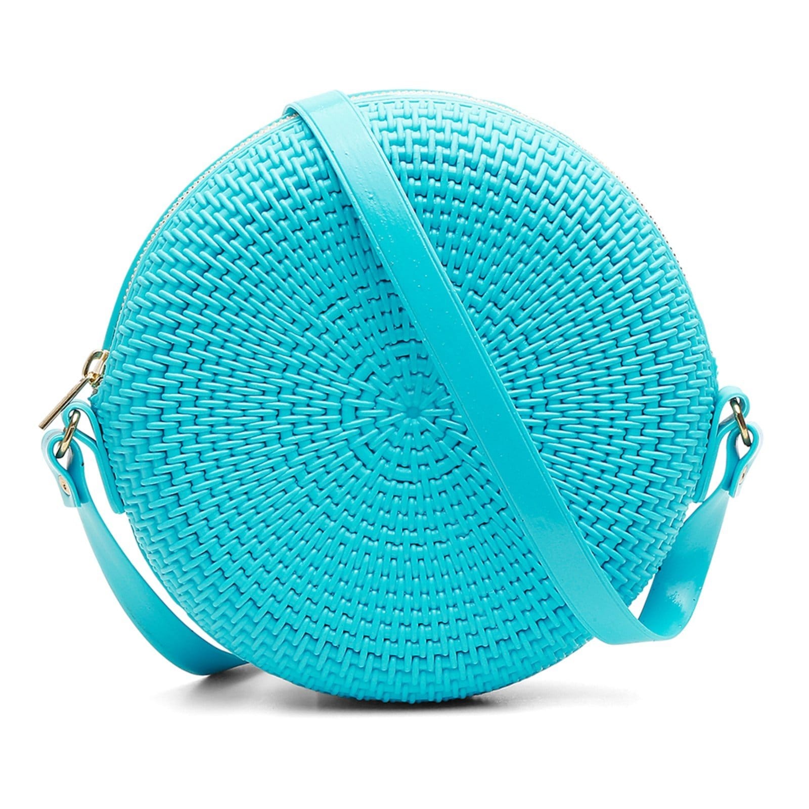 Vista 2 Bolsa Transversal Tiracolo Feminina Redonda Casual Pvc Turquesa Rute Paula azul turquesa