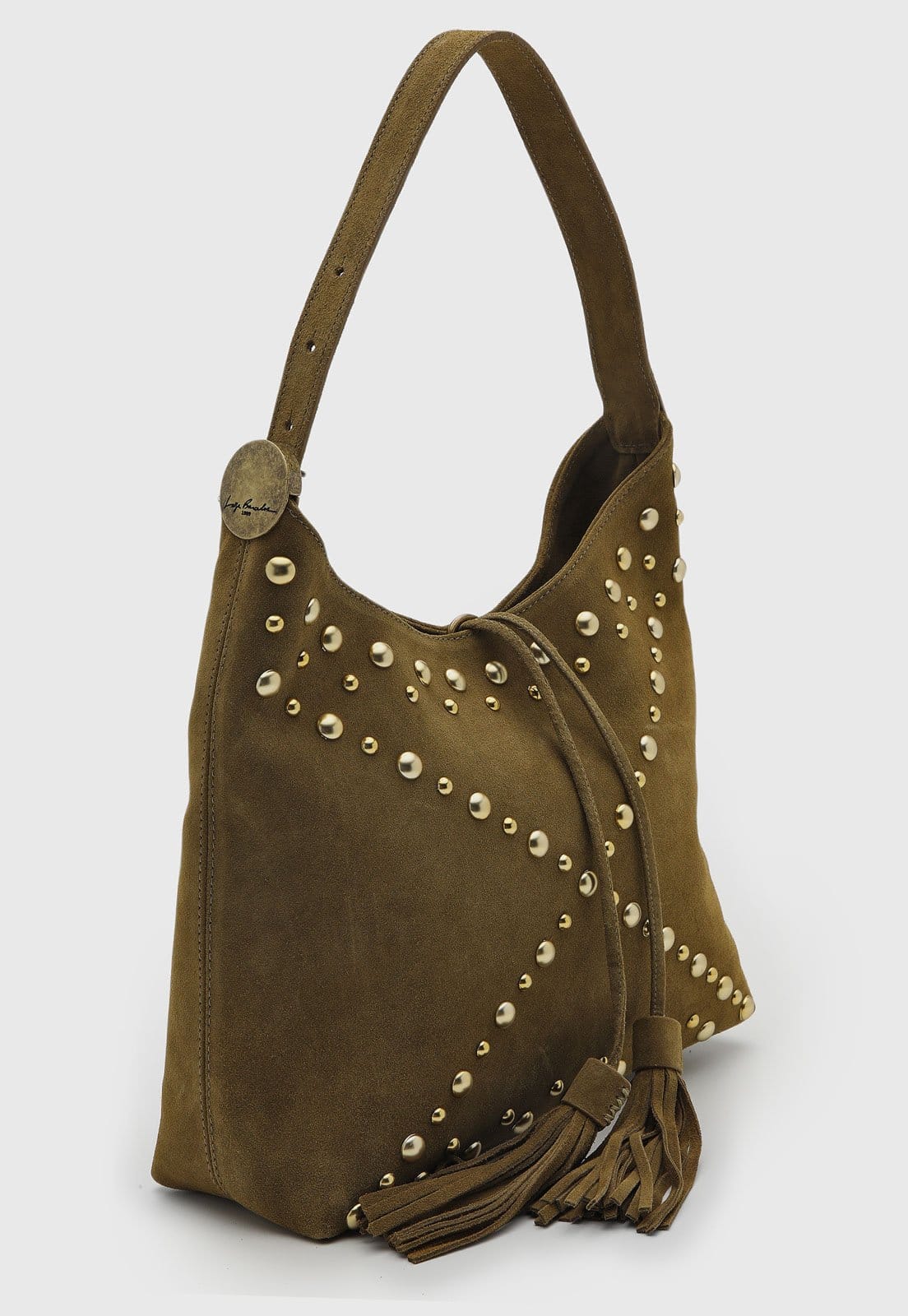 Vista 2 Bolsa Feminina Luiza Barcelos Média Franja Tachas Luiza Barcelos verde