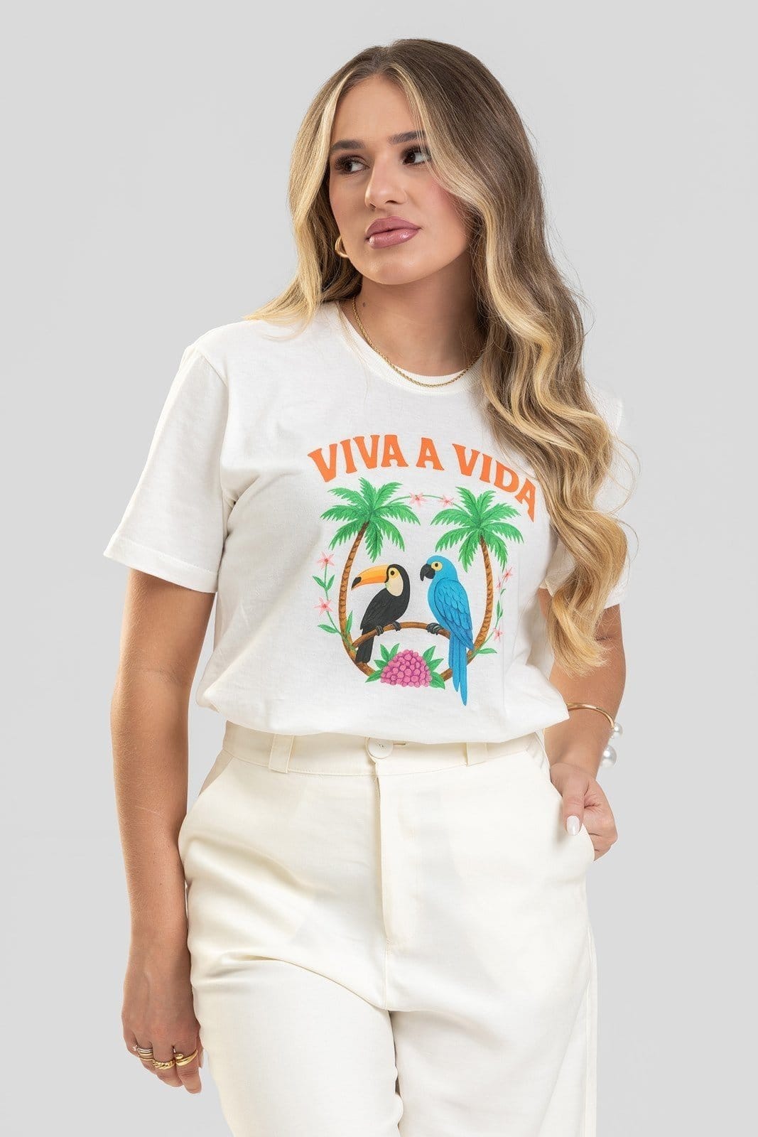 Vista 2 Camiseta Feminina Cianitas Off Estampa Viva a Vida Cianitas off-white