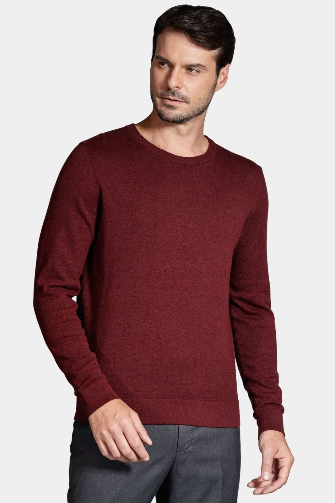 Tricot Aramis Manga Longa em Gola Careca Bordeaux