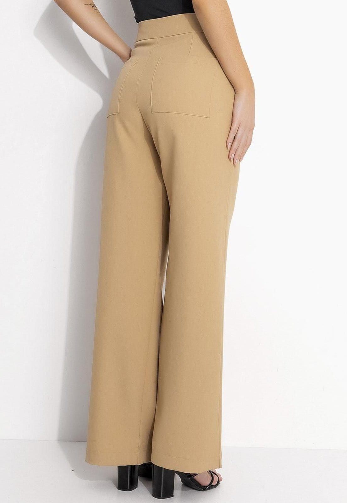 Vista 2 Calça Em Crepe Plano Sarjado Quintess bege