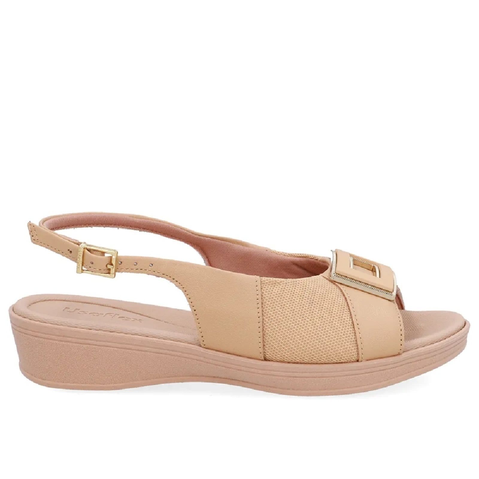 Sandália Usaflex Slingback Plataforma em Couro Creme