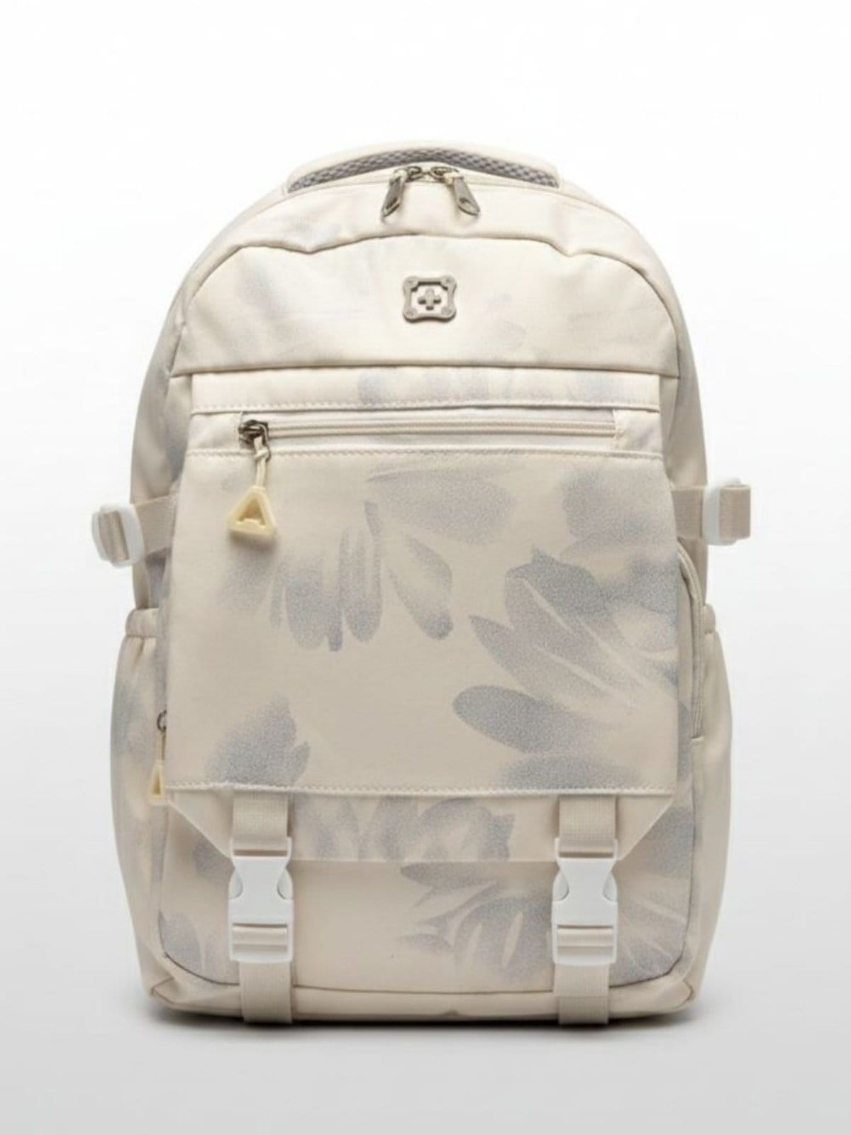 Vista 2 Mochila Feminina Minimalista Floral Areia Escolar Trabalho Faculdade - 50271 Crocker bege