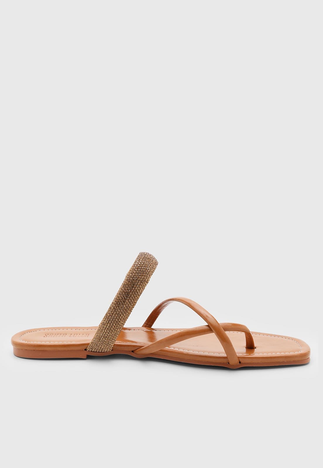 Vista 2 Rasteira Feminina Santa Lolla Bico Quadrado Santa Lolla caramelo