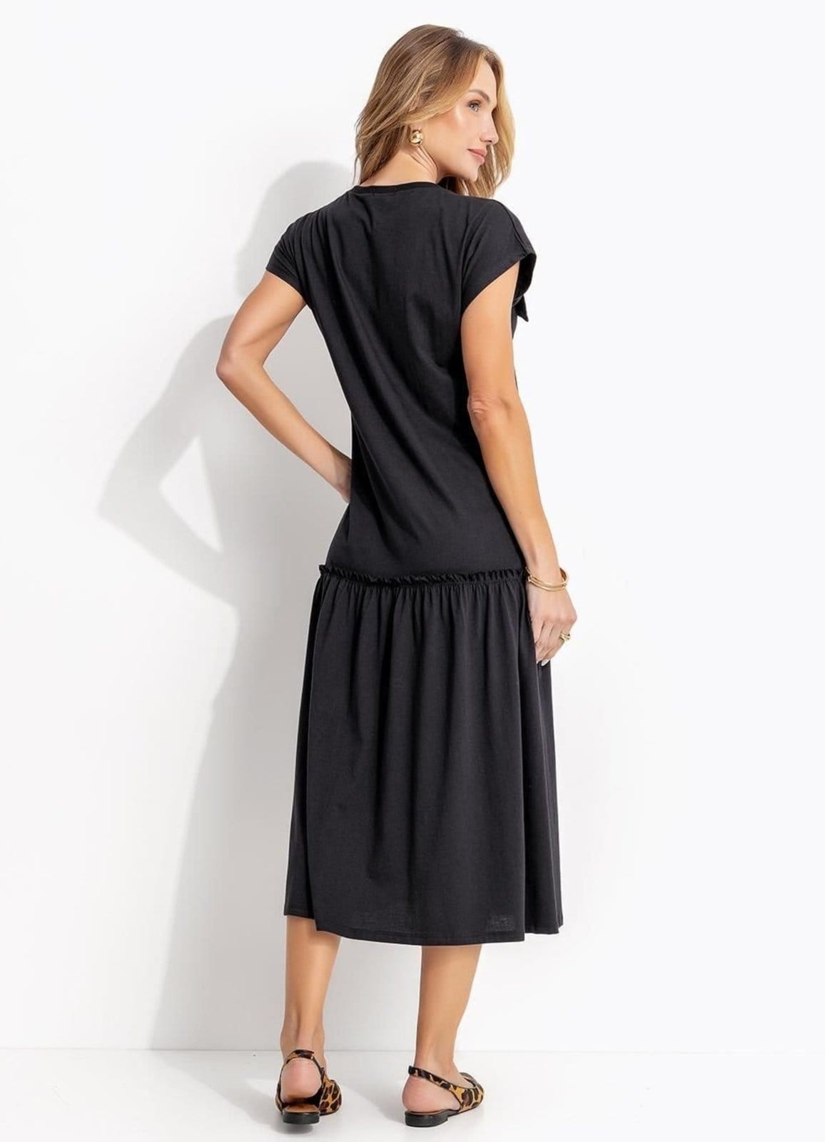 Vista 2 Vestido Em Malha De Algodão Penteado Quintess preto