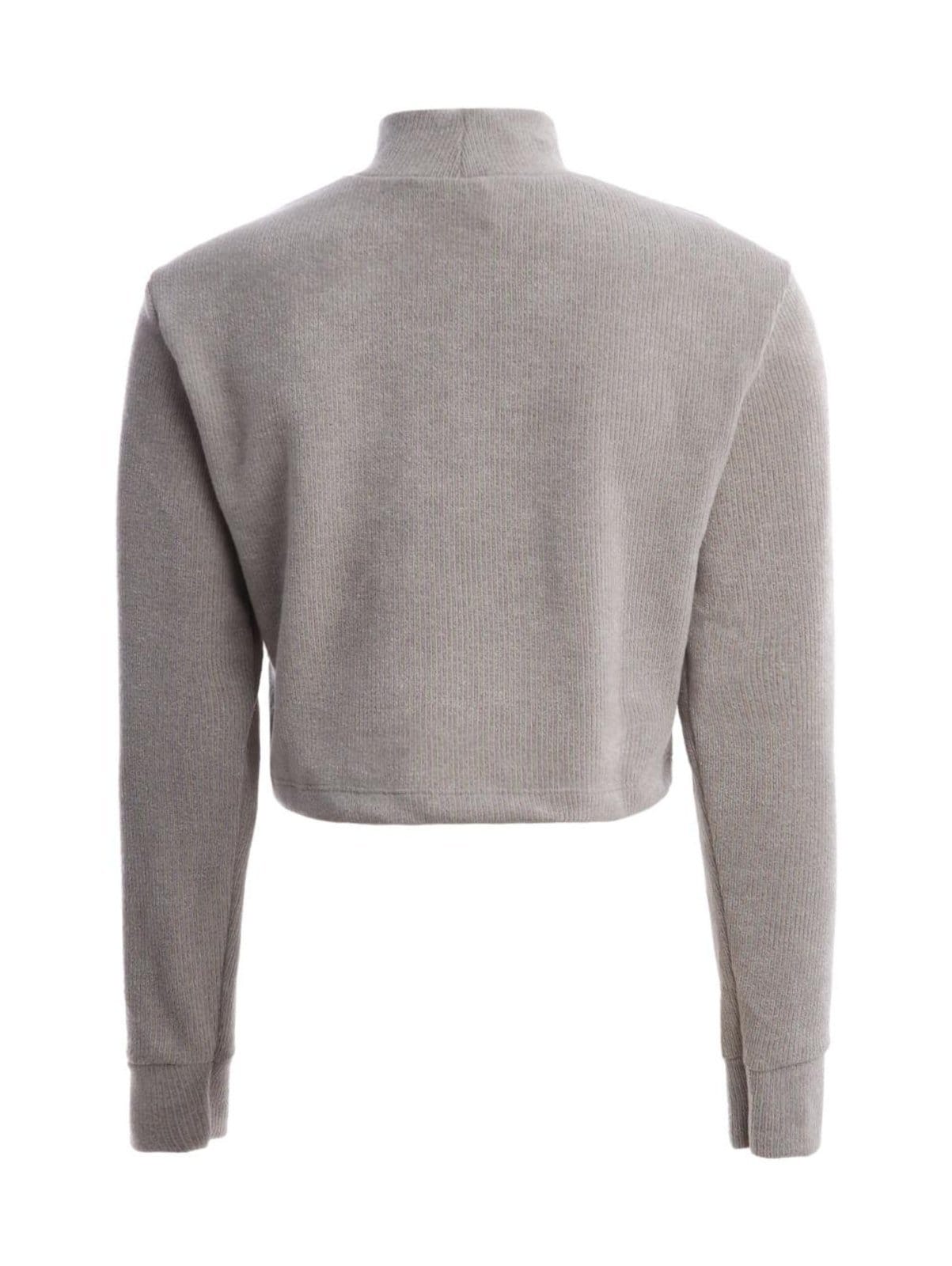 Vista 2 Blusa Tricot Cropped Manga Longa Feminina Bright Girl'S cinza