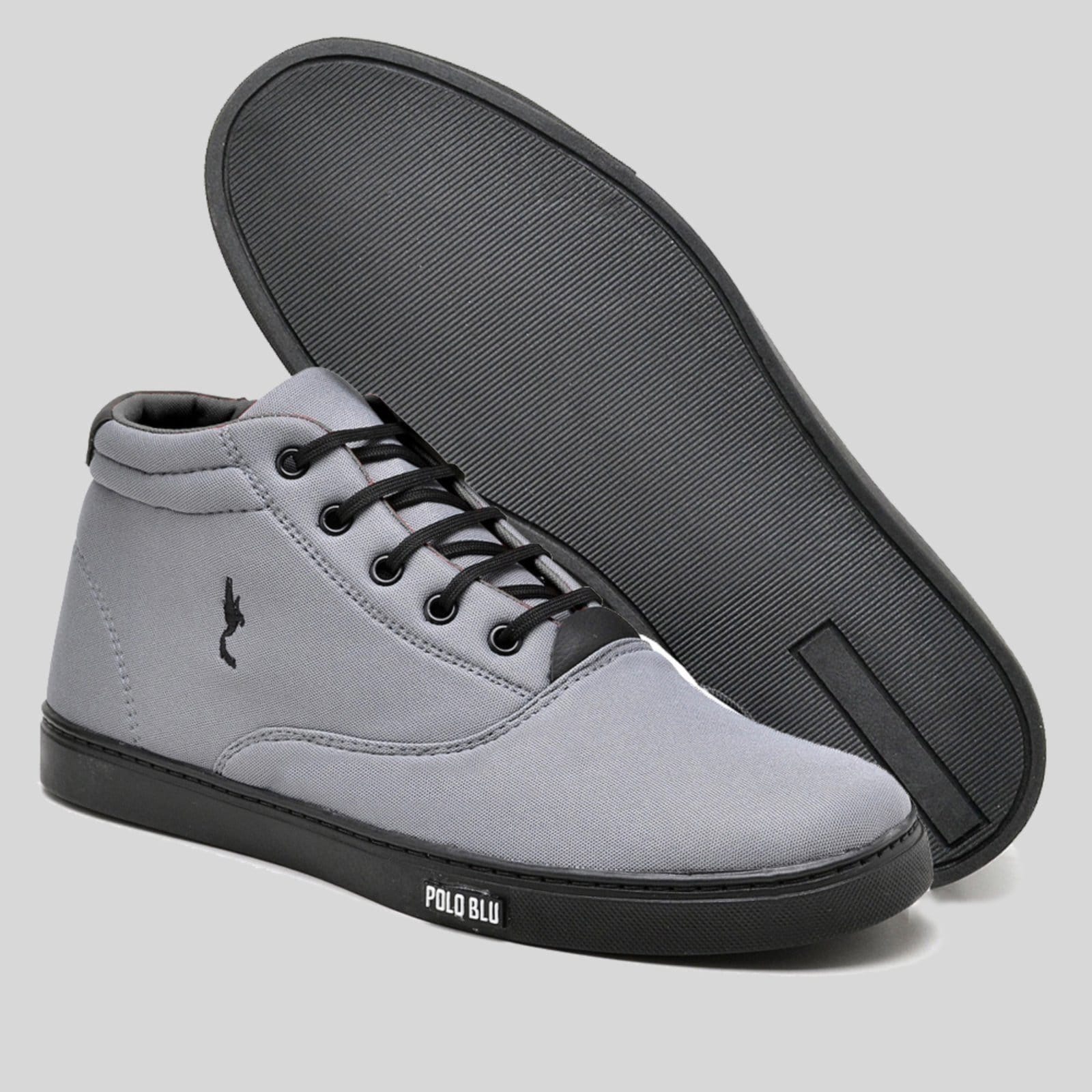 Sapatênis Casual Masculino Cano Alto Botinha Polo Blu Cinza Solado Preto