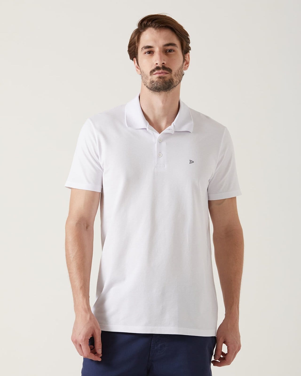 Vista 2 Camisa Polo Básica Masculina Bordado Frontal Em Piquet Stretch Malwee branco