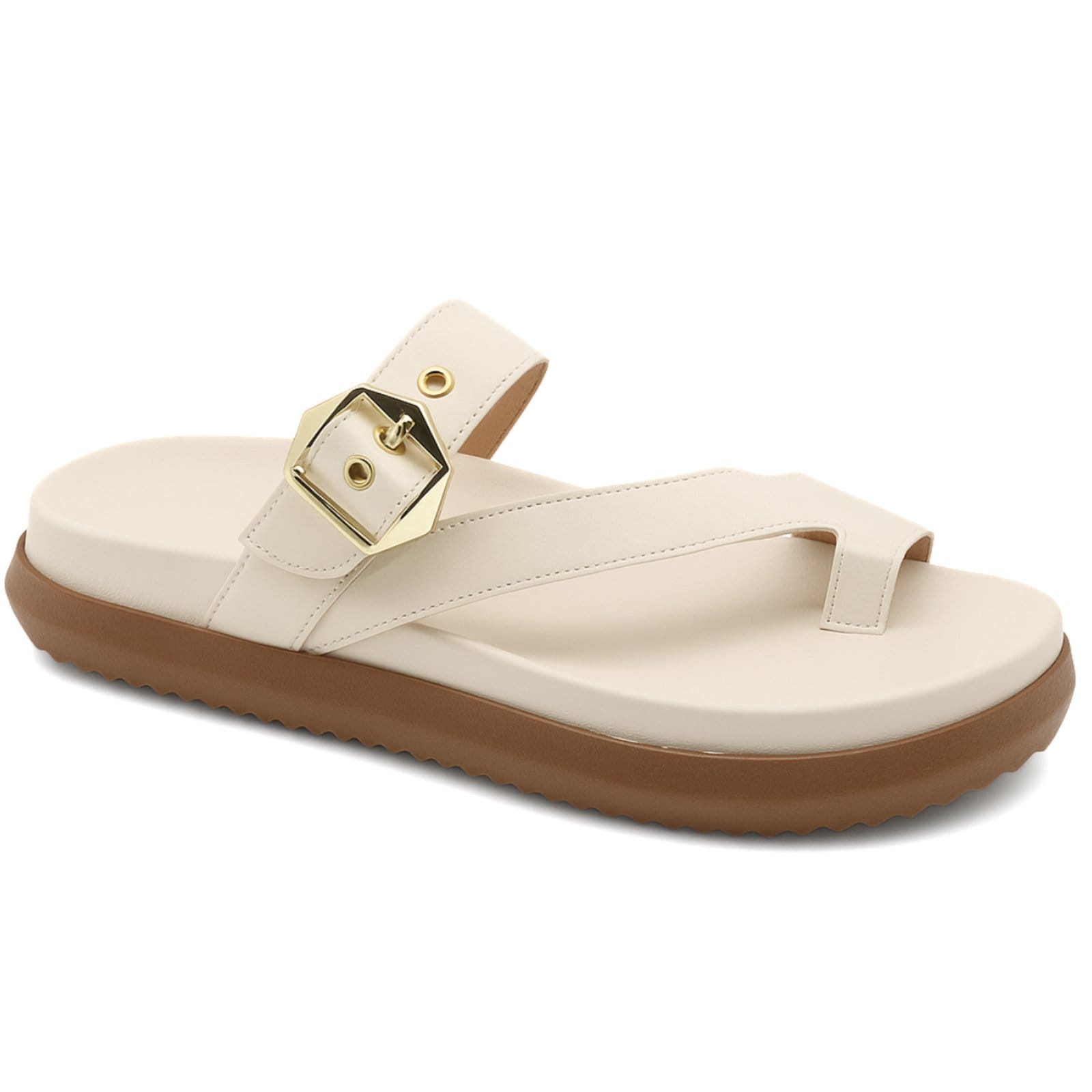 Vista principal Sandália Flatform Papete Feminina Encaixe Dedão Off White 007 Flor da Pele branco white