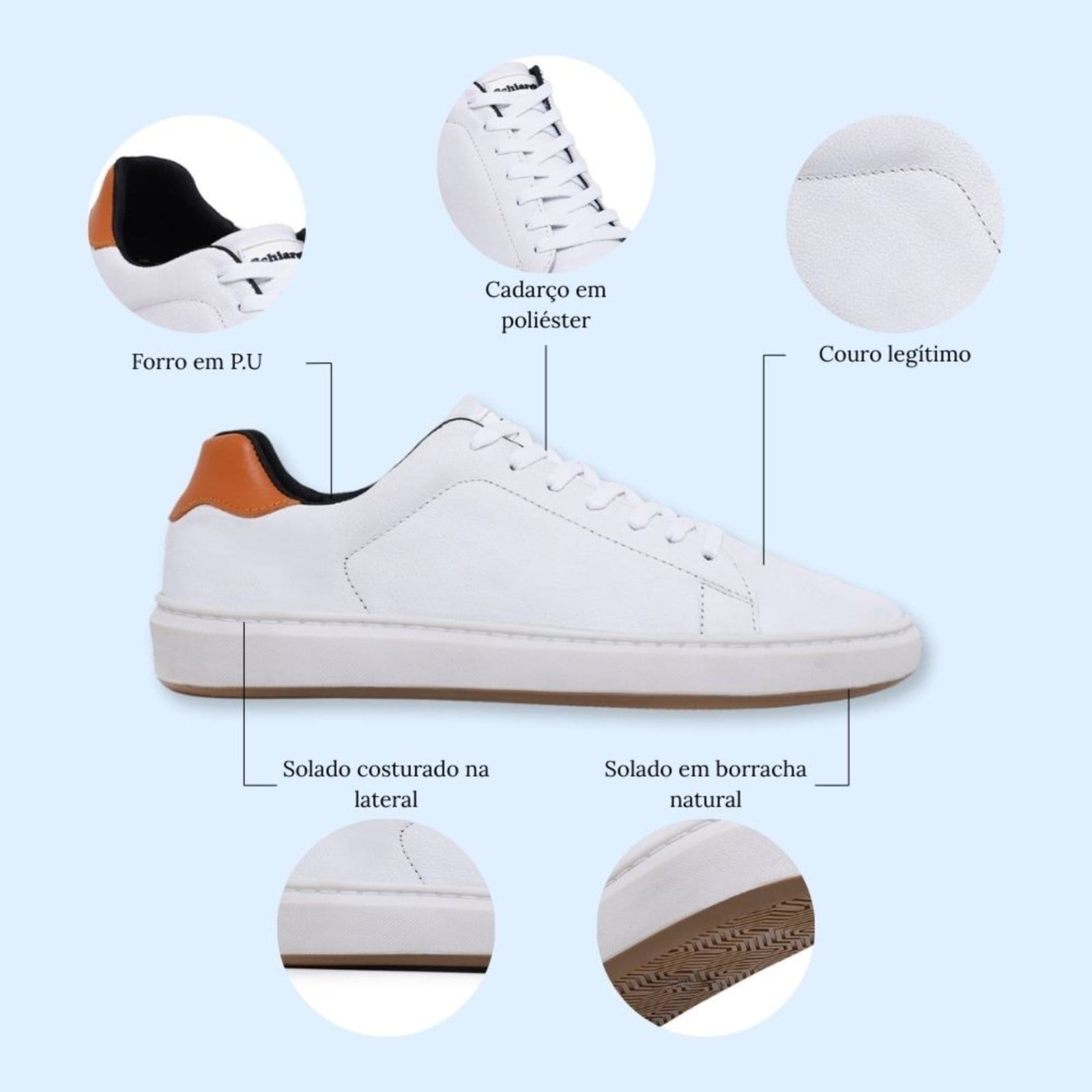 Vista 2 Saqpatênis Casual Masculino de Couro Para Usar Com Bermuda Calça Terno Sch 300 Off White Schiareli branco white