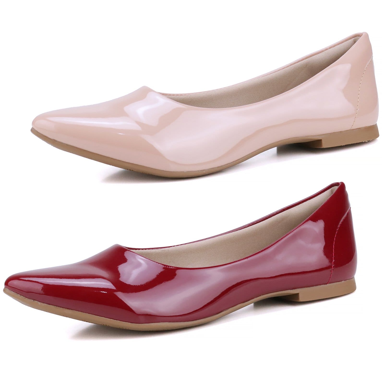 Kit 2 Pares de Sapatilha Mr Gutt Bico Fino Verniz Nude/Vermelho