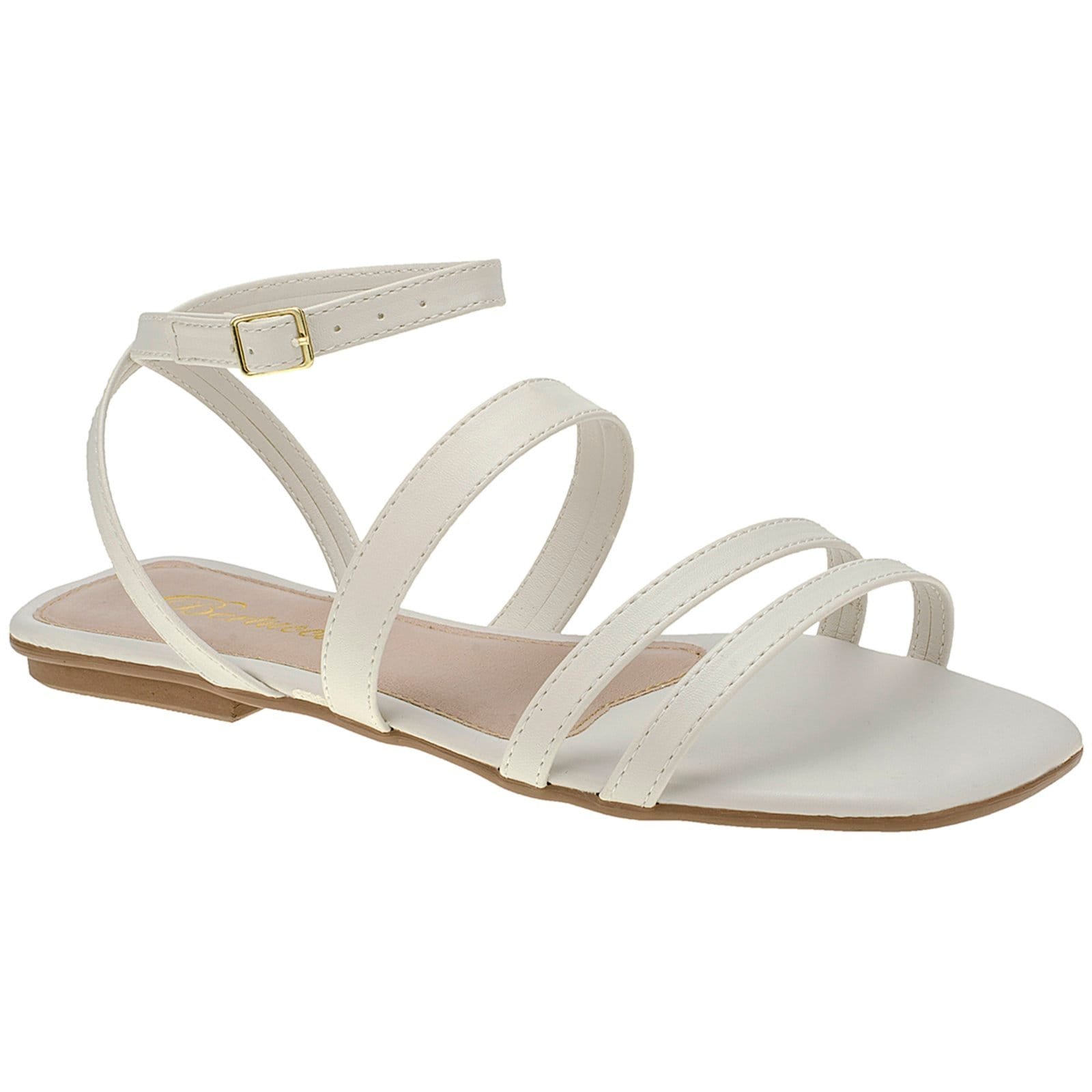 Vista 2 Sandália Rasteira Feminina Tiras Tornozelo Silvia Bertuccio off-white