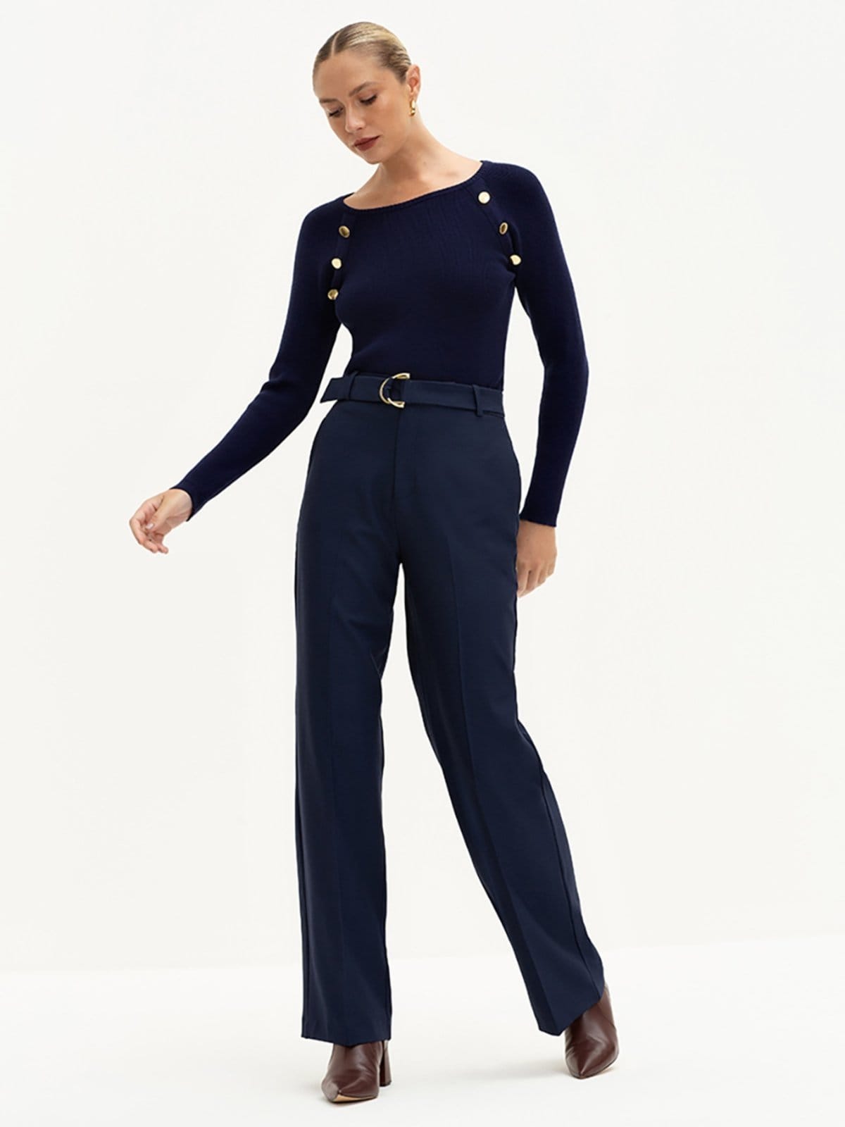 Calça Wide Leg de Alfaiataria Premium Marinho Índigo Valci