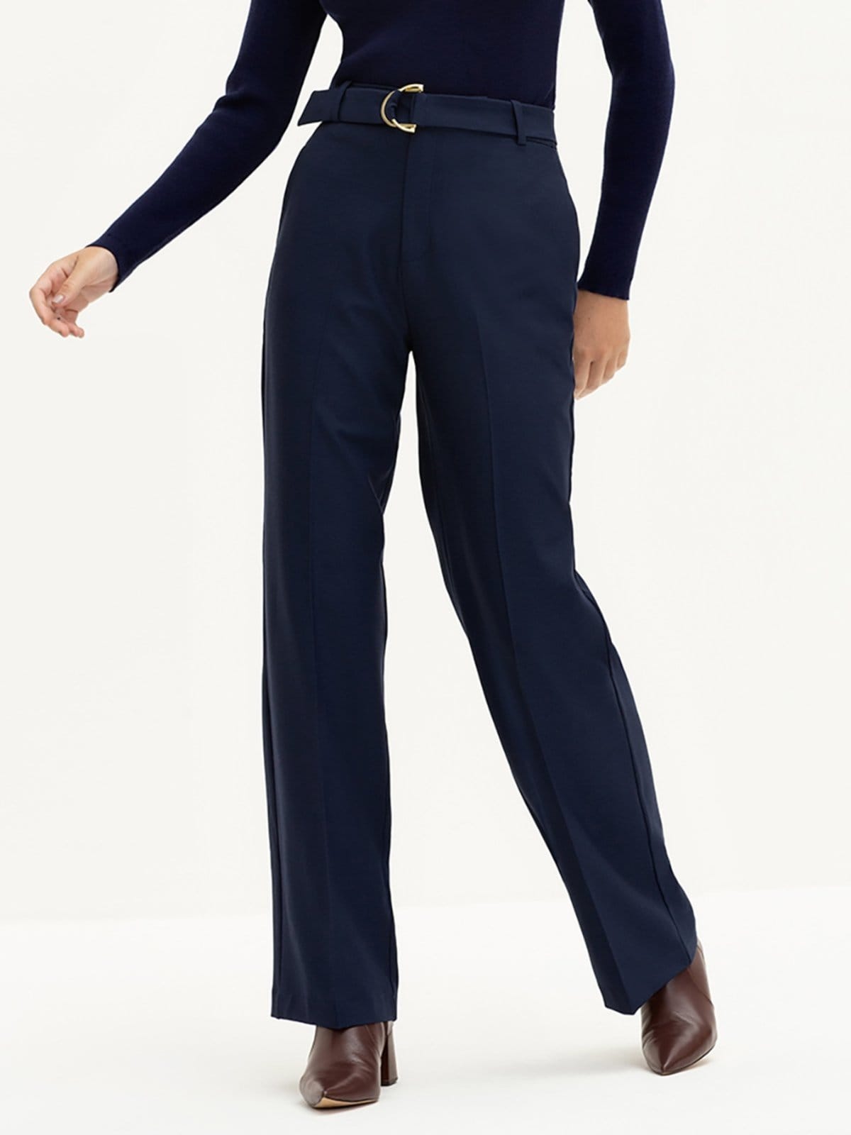 Vista 2 Calça Wide Leg de Alfaiataria Premium Marinho Índigo Valci Principessa azul/azul marinho índigo