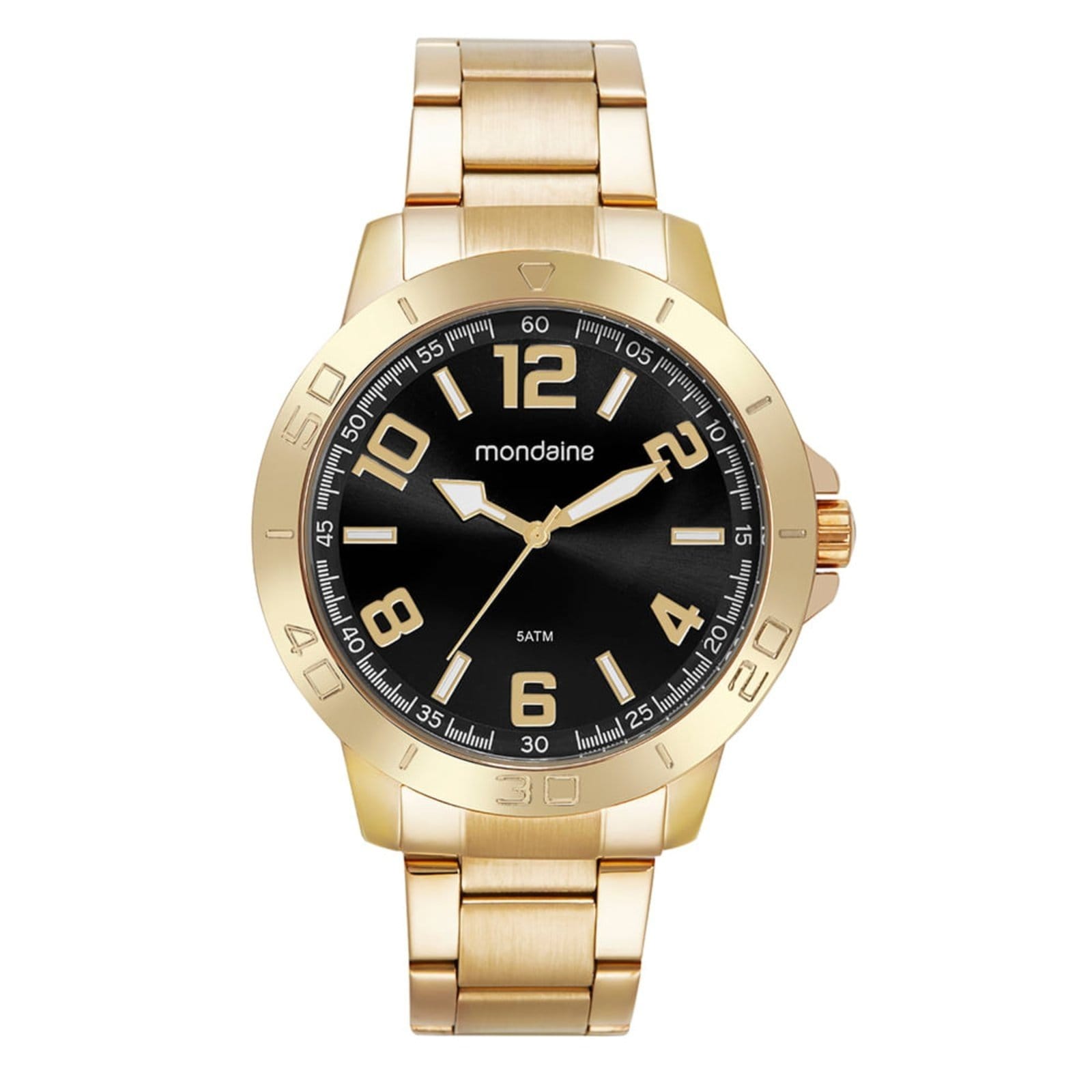 Vista principal Relógio Masculino Casual Mostrador Preto Mondaine dourado